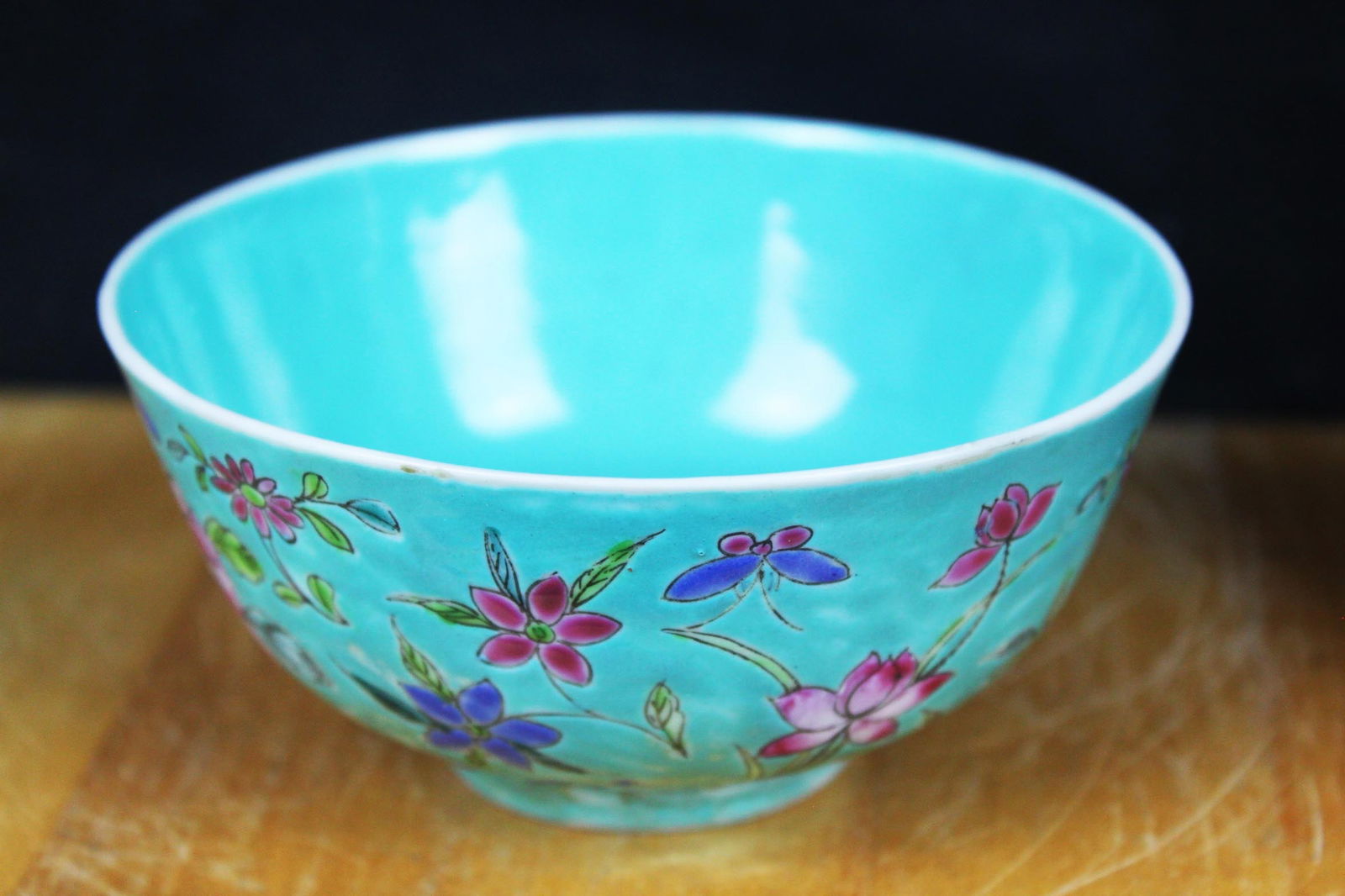 Antique Chinese SMALL TURQUOISE ENAMEL BOWL (1 of 5)