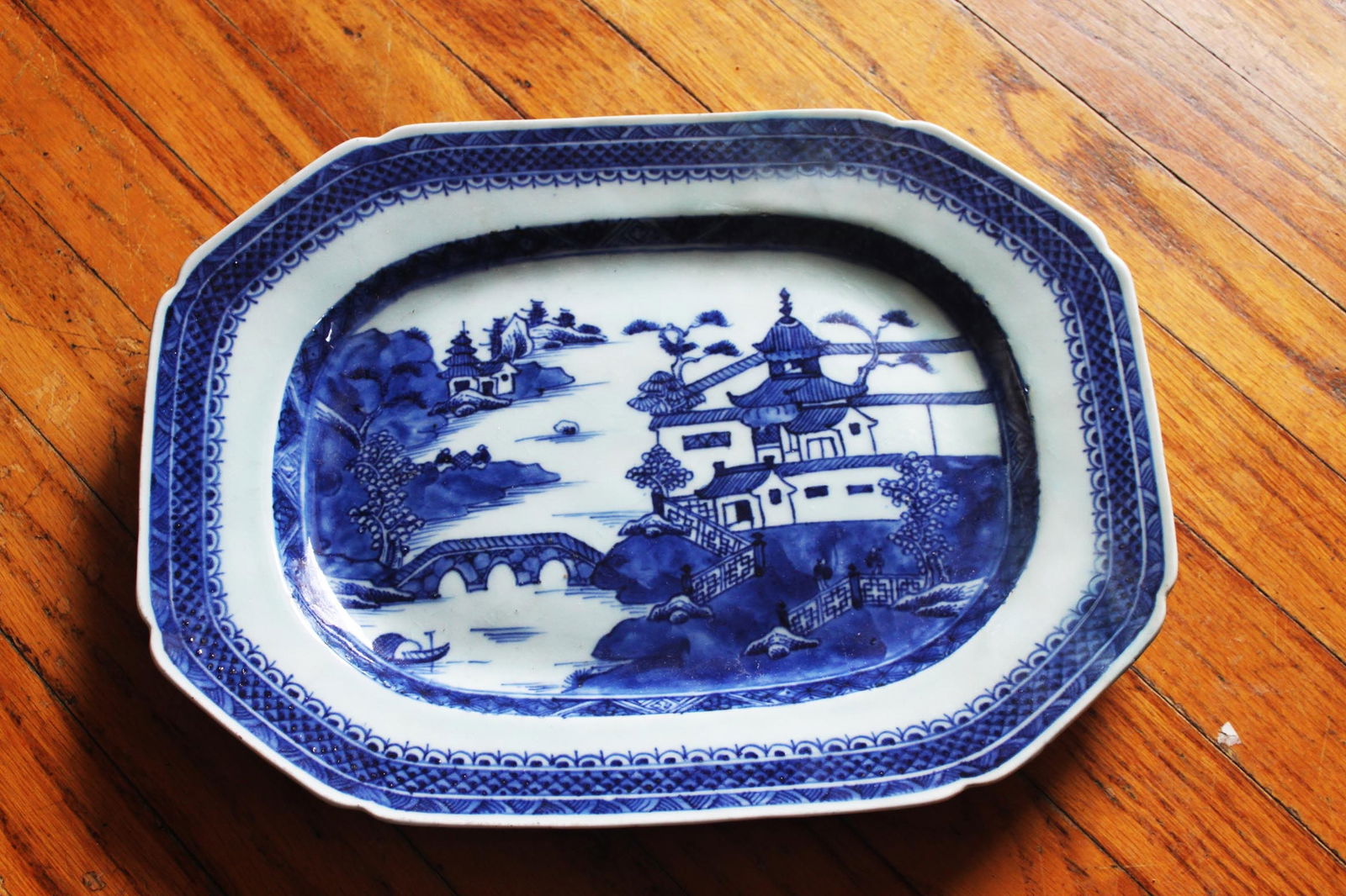 Chinese Blue and White Porcelain Platter with Landscape Scene, 20th Century (1 of 4)