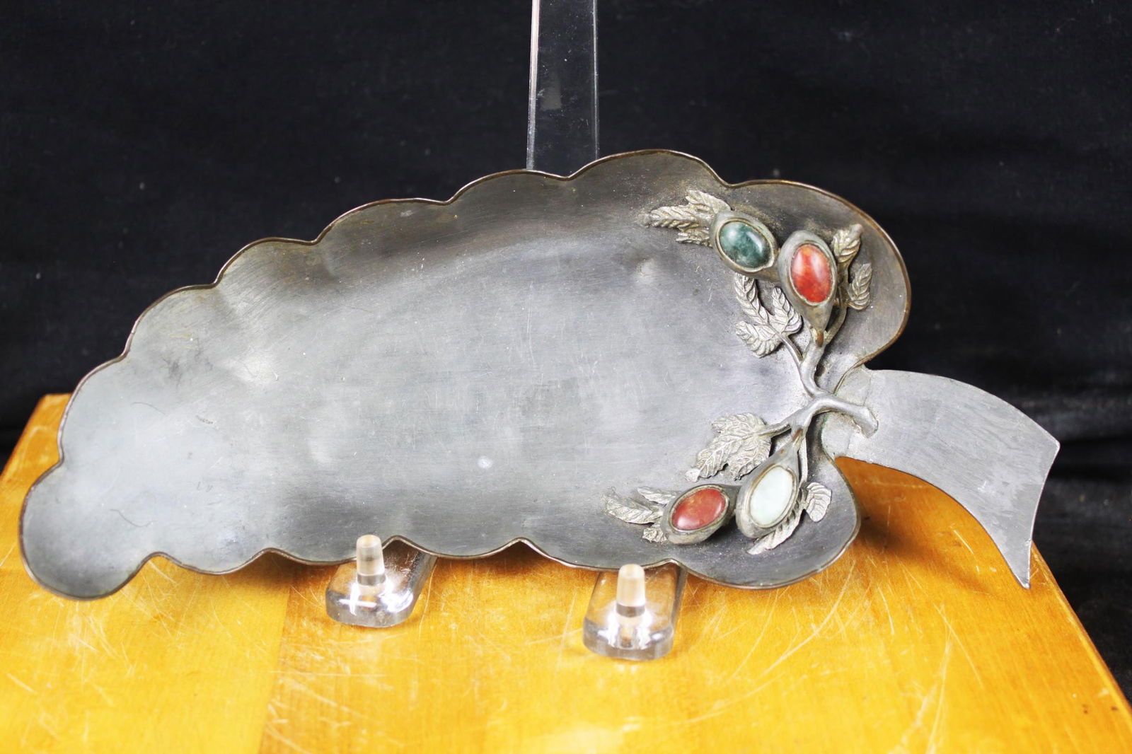 Antique Chinese Brass Plate with Jades (1 of 5)