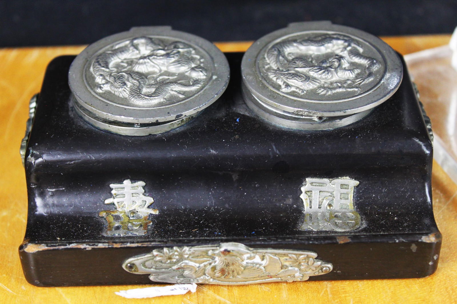 Antique Chinese Canton Black Lacquer Tea Caddy Box (1 of 7)