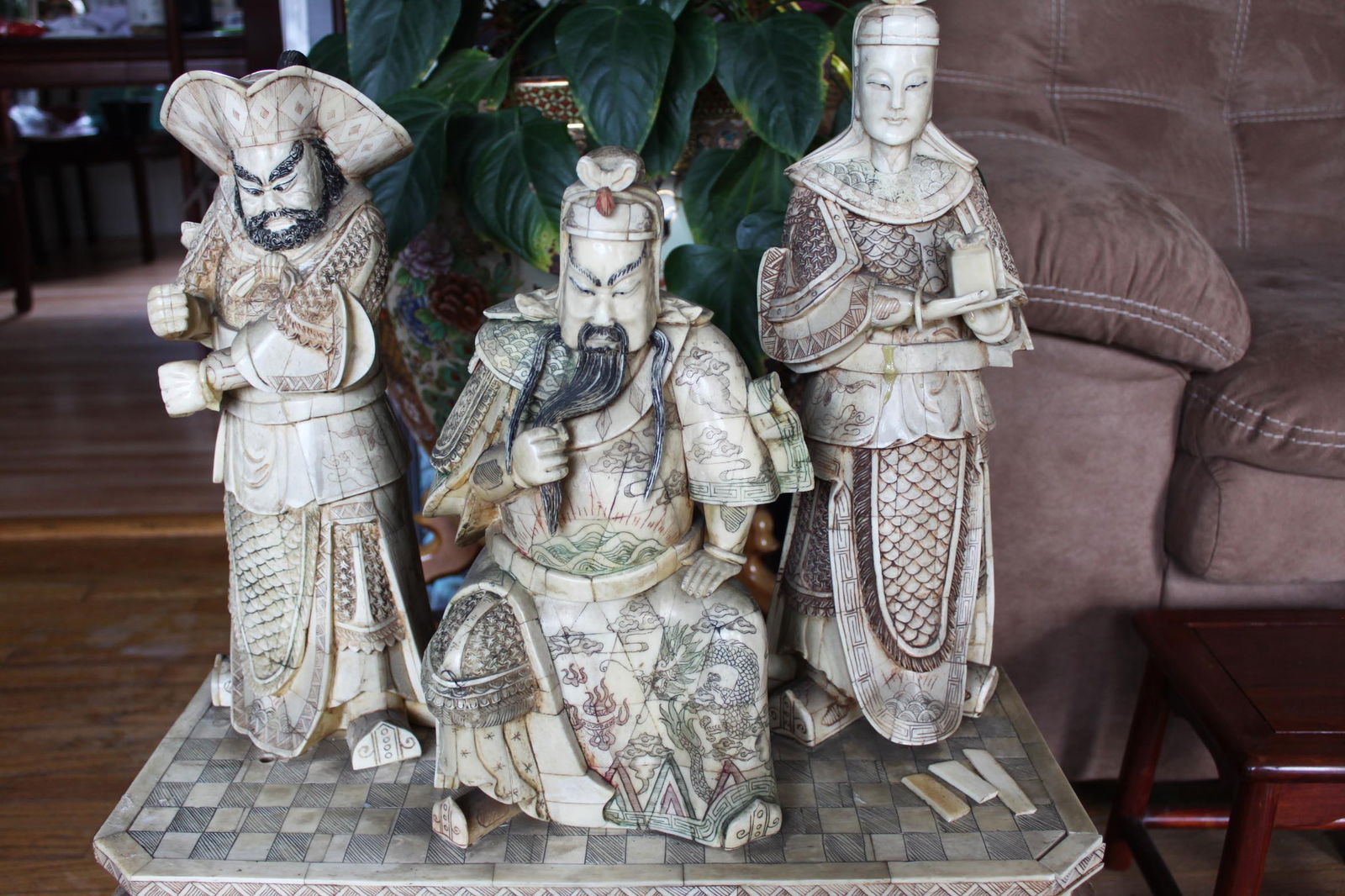 Antique Chinese Tang Heros: 18''x21''x11.5''. About 30 pounds weight