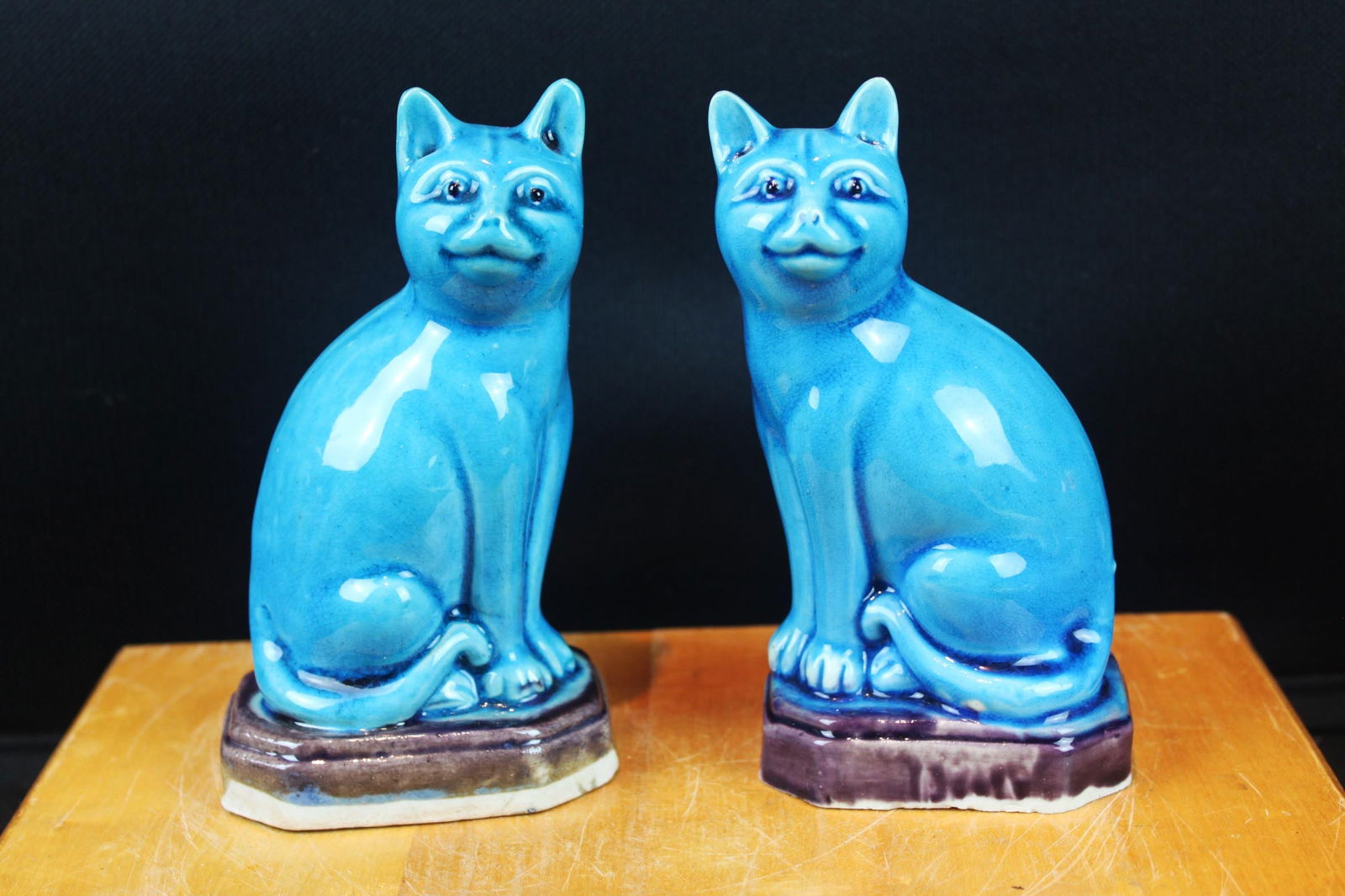 Vintage Blue Glazed Cat Figurines – Matching Ceramic Pair (1 of 9)