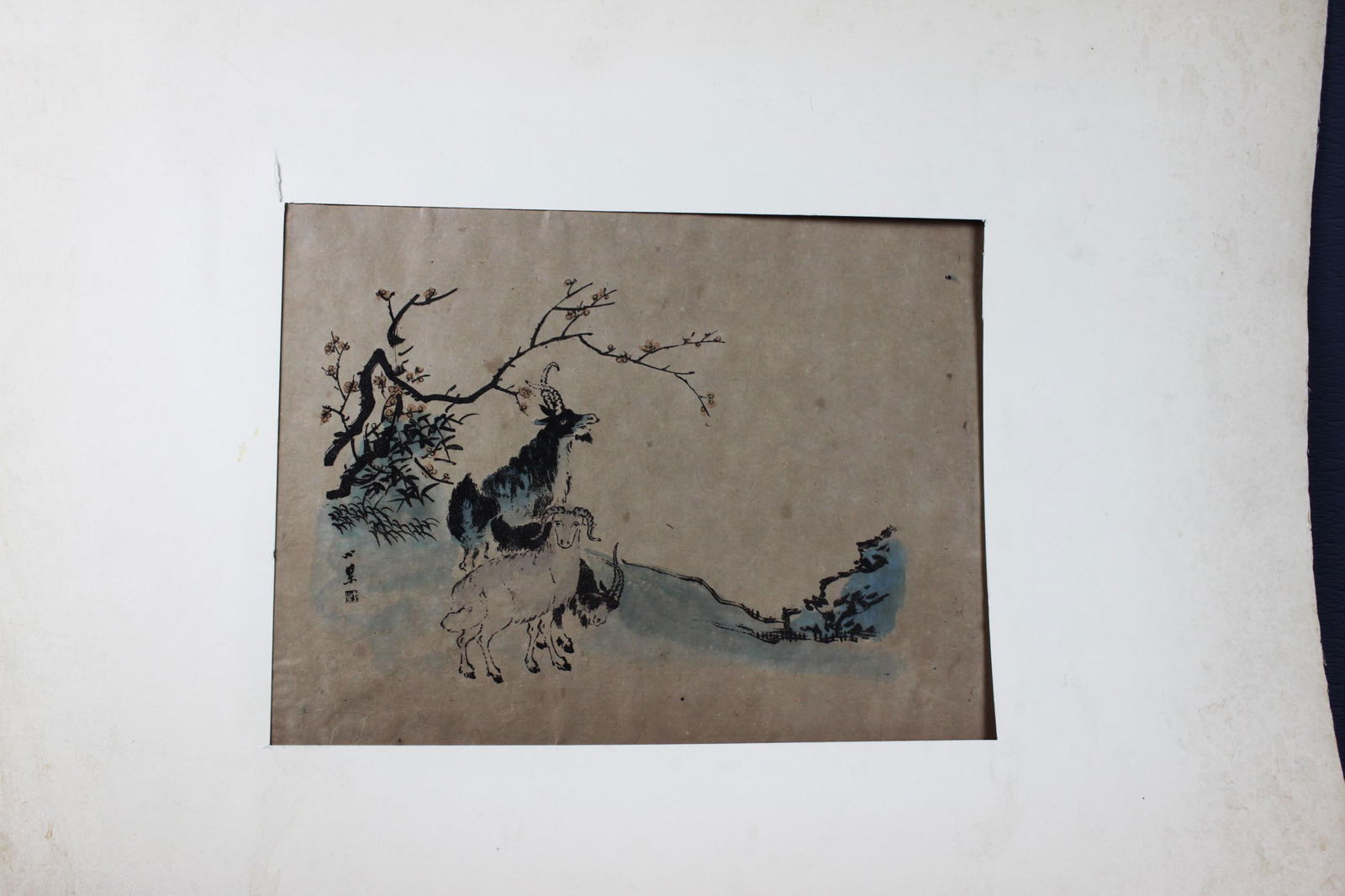 “Three Yang (Goats) Under Plum Blossoms?? Traditional Chinese Painting: 12''x19''