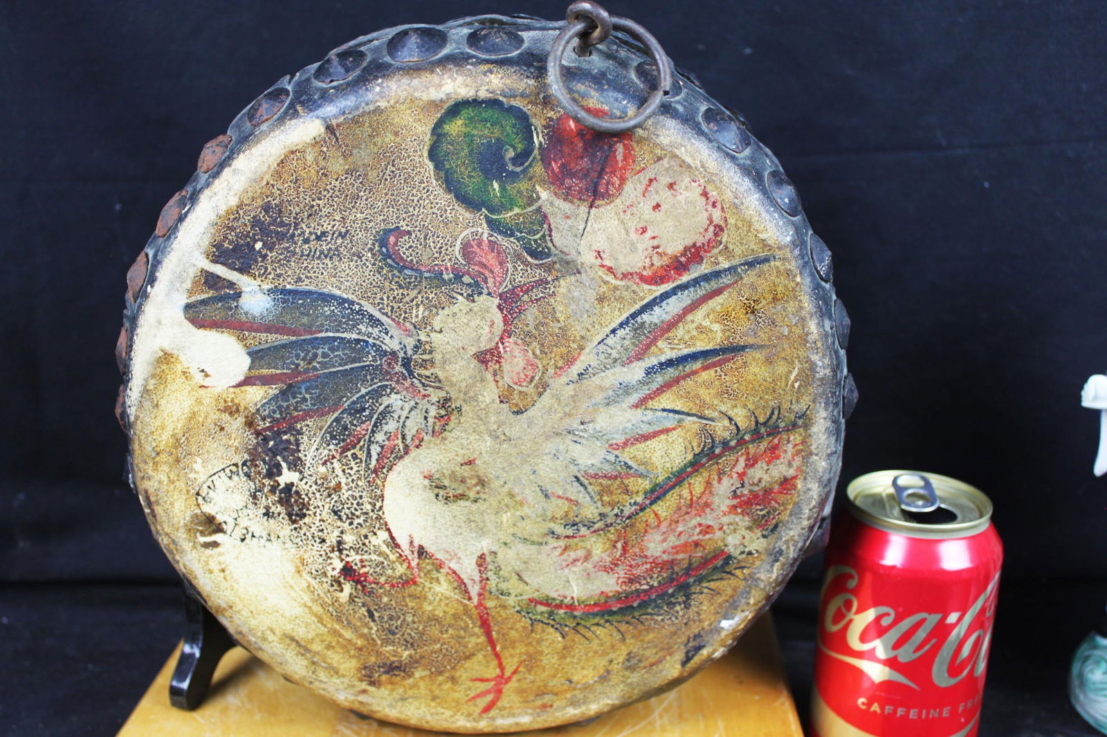 Antique Chinese Leather Drums: 10''x4''