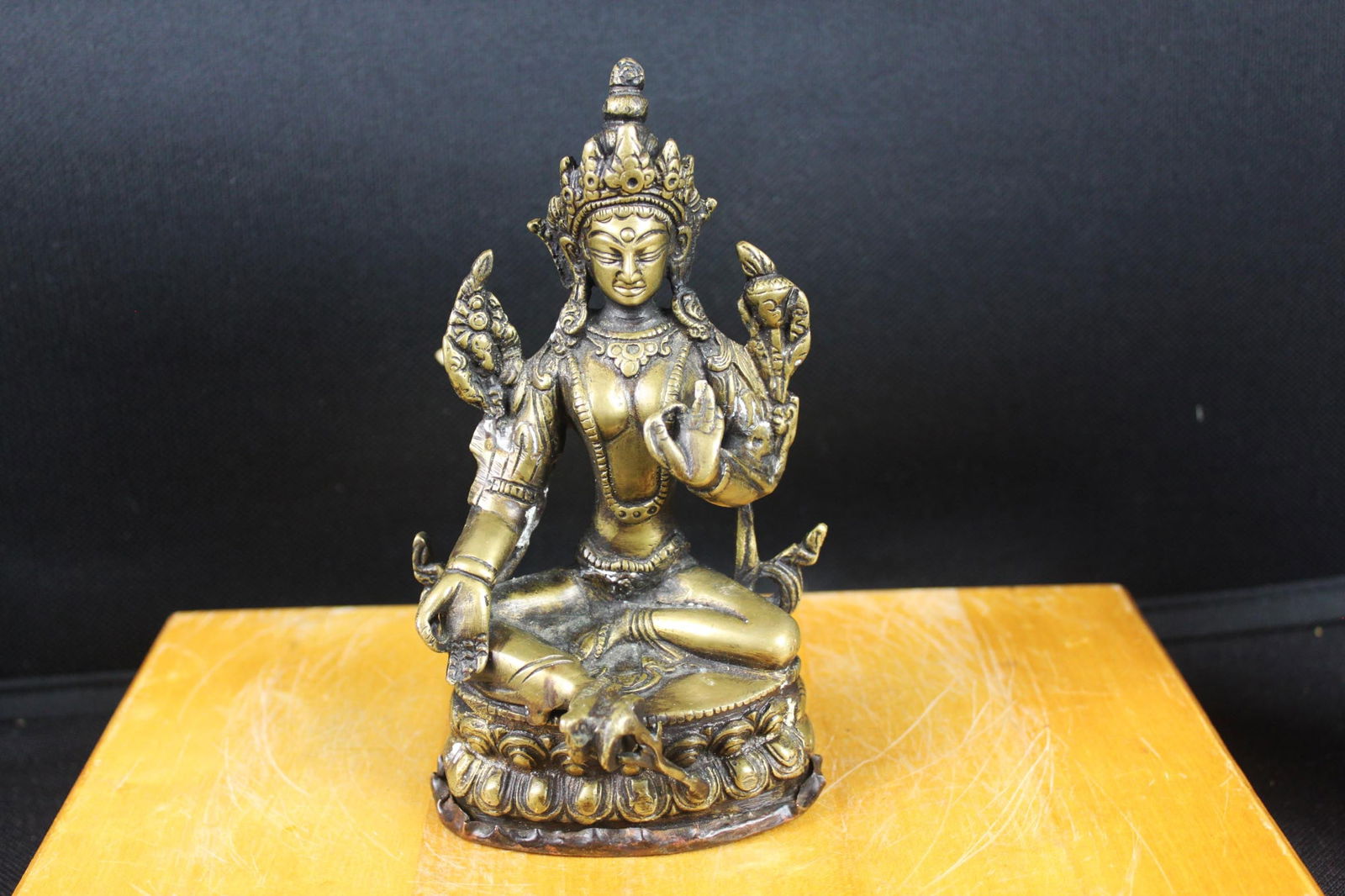Antique Tibetan-Style Gilt Bronze Bodhisattva Figure on Lotus Throne (1 of 7)