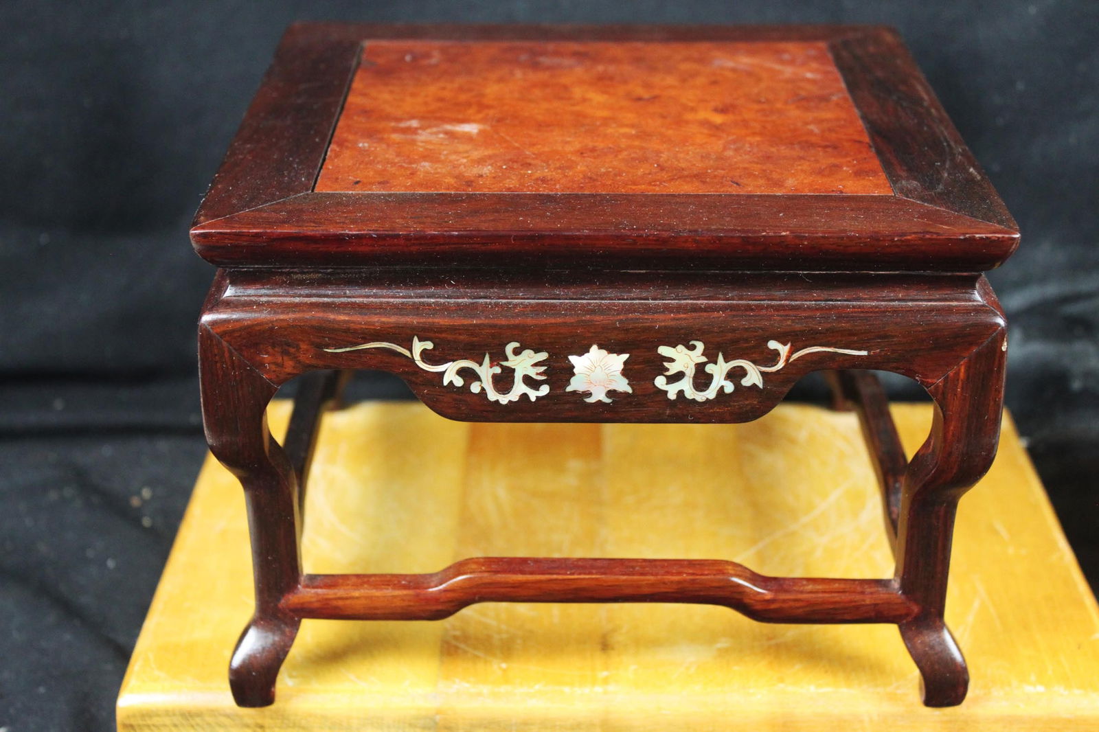 Hand Carved redwood stand/table with pearl inlay (1 of 7)