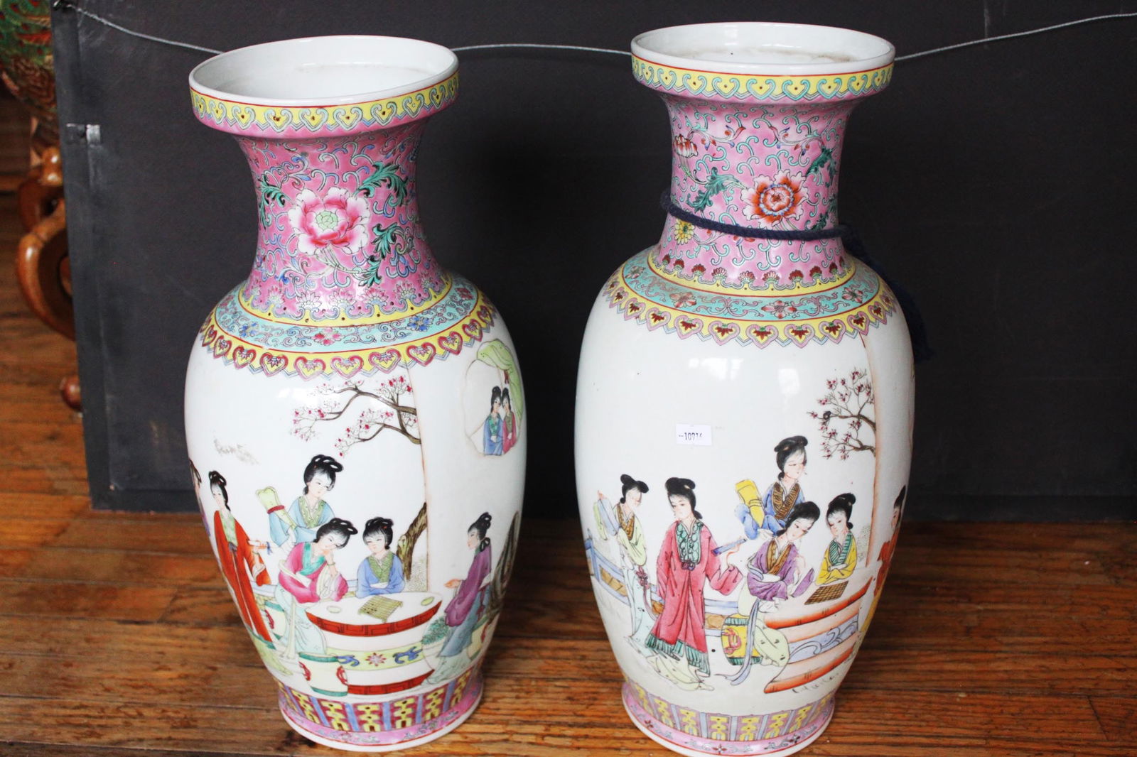 Large Pair of Chinese Porcelain Famille Rose Vases in Mirrored Images, Marked (1 of 11)