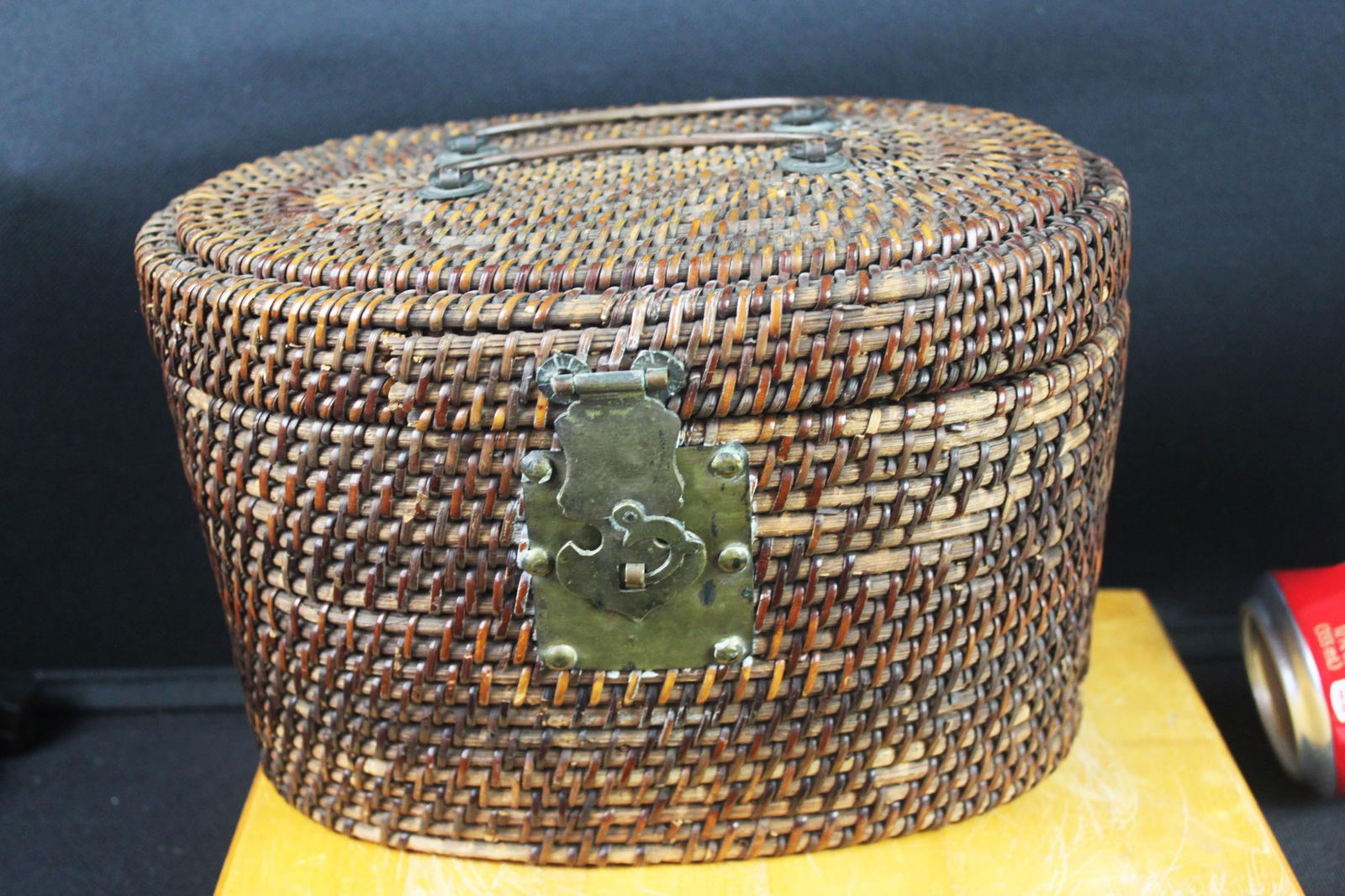 Antique Chinese Woven Rattan Travel Basket with Porcelain Tea Set (1 of 9)