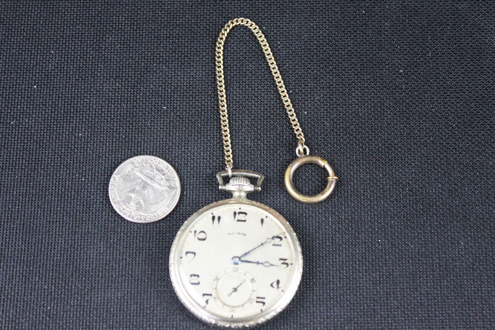 Vintage Illinois Pocket Watch w/ Chain – Engraved Case-working (1 of 3)