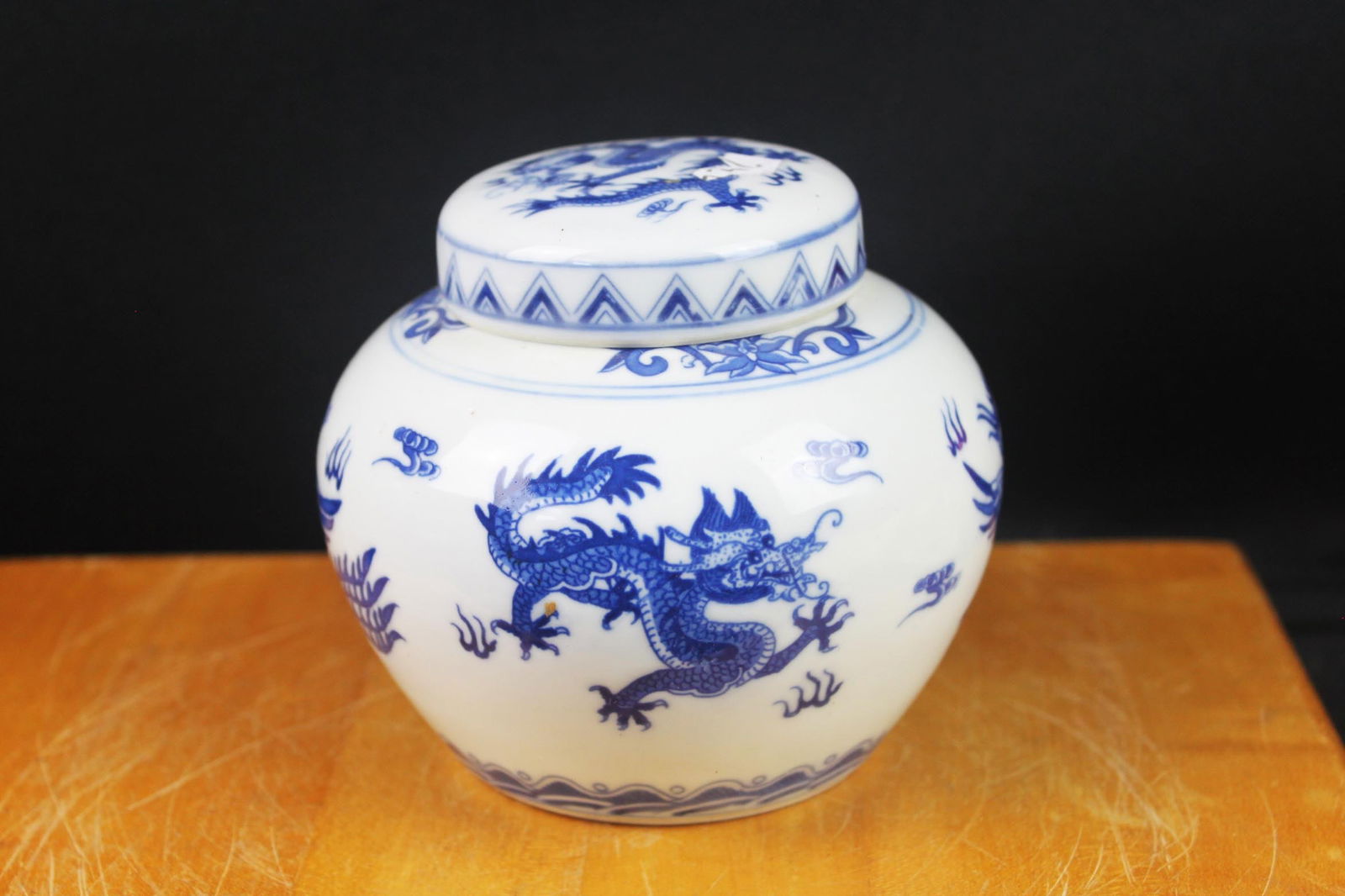 Chinese Blue & White Dragon & Phoenix Lidded Ginger Jar – Double Ring Mark (1 of 6)