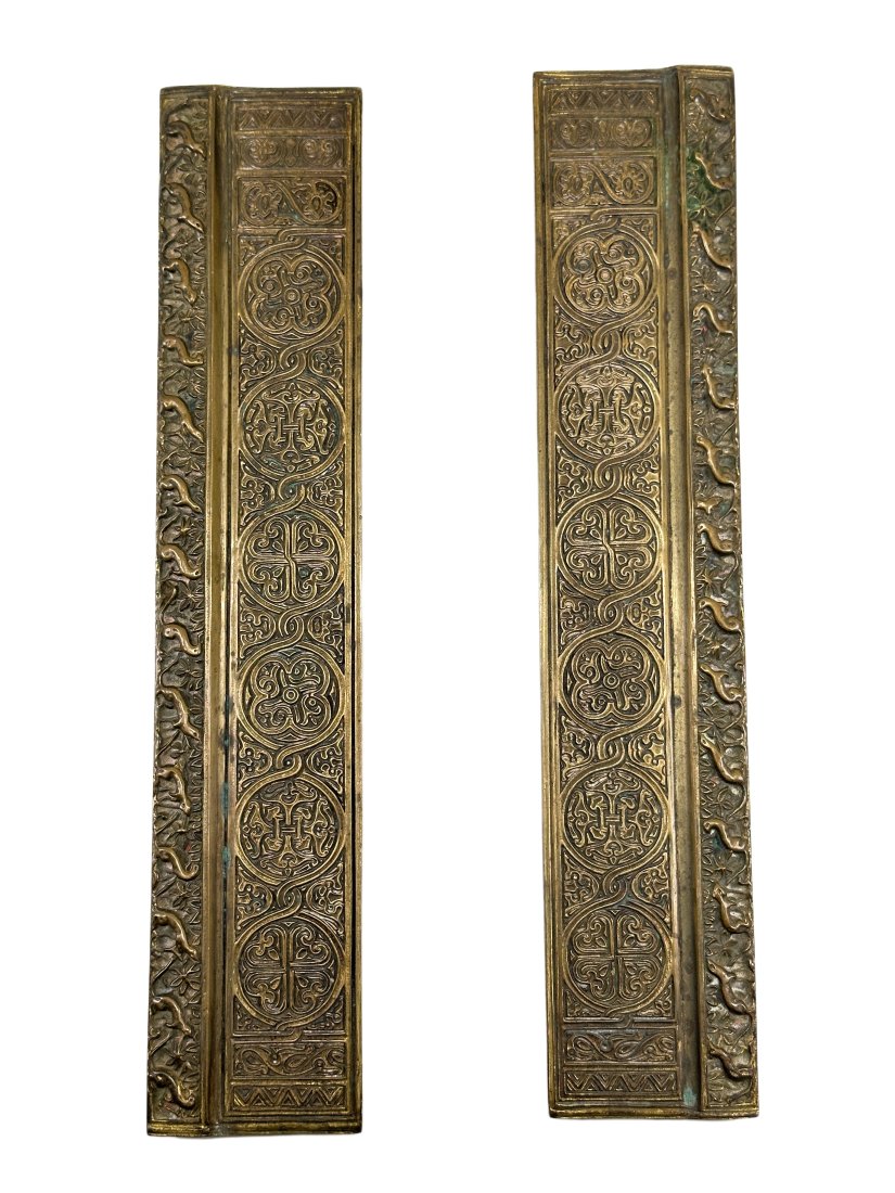 Tiffany Studios Bronze Desk Blotter Ends: Tiffany Studios Bronze Desk Blotter Ends12.25" x 2.5"Venetian Desk Art Pad Blotter Ends