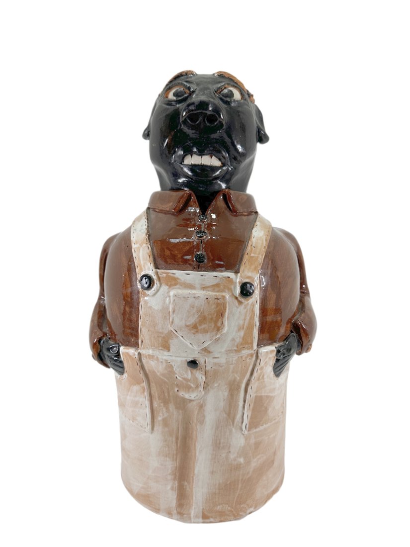 Wilford Dean Folkart Man Pottery Cookie Jar: Wilford Dean Folkart Man Pottery Cookie Jar. Signed "Wilford Dean 3/94" on bottom and is 16" tall.