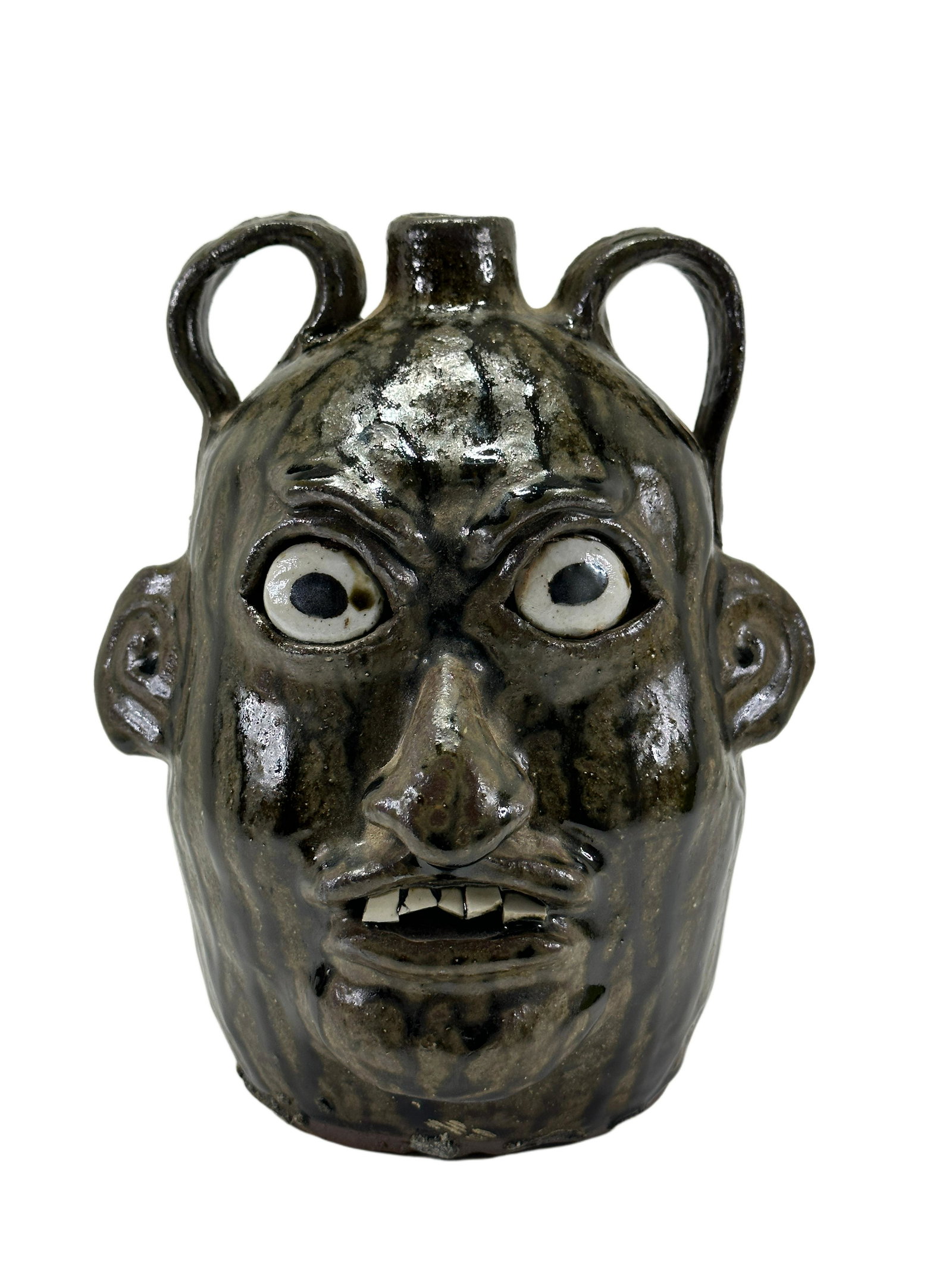 Nathaniel Hewell Pottery Face Jug: Nathaniel Hewell Pottery Face Jug Signed Nathaniel Hewell on bottom, and is 9" tall.