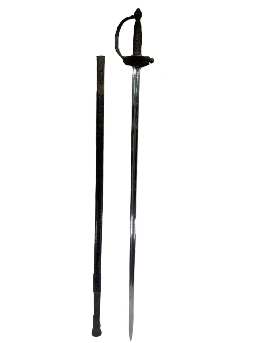 Model 1840 Non-Com Officer Sword: Model 1840 Non-Com Officer Sword & Scabbard. Marked "Made by Ames Mfg. Co. Chicopoee Mass, also marked US CSL". Marked on hilt with inspector initials J.H. Great patina to the handle, blade is in good