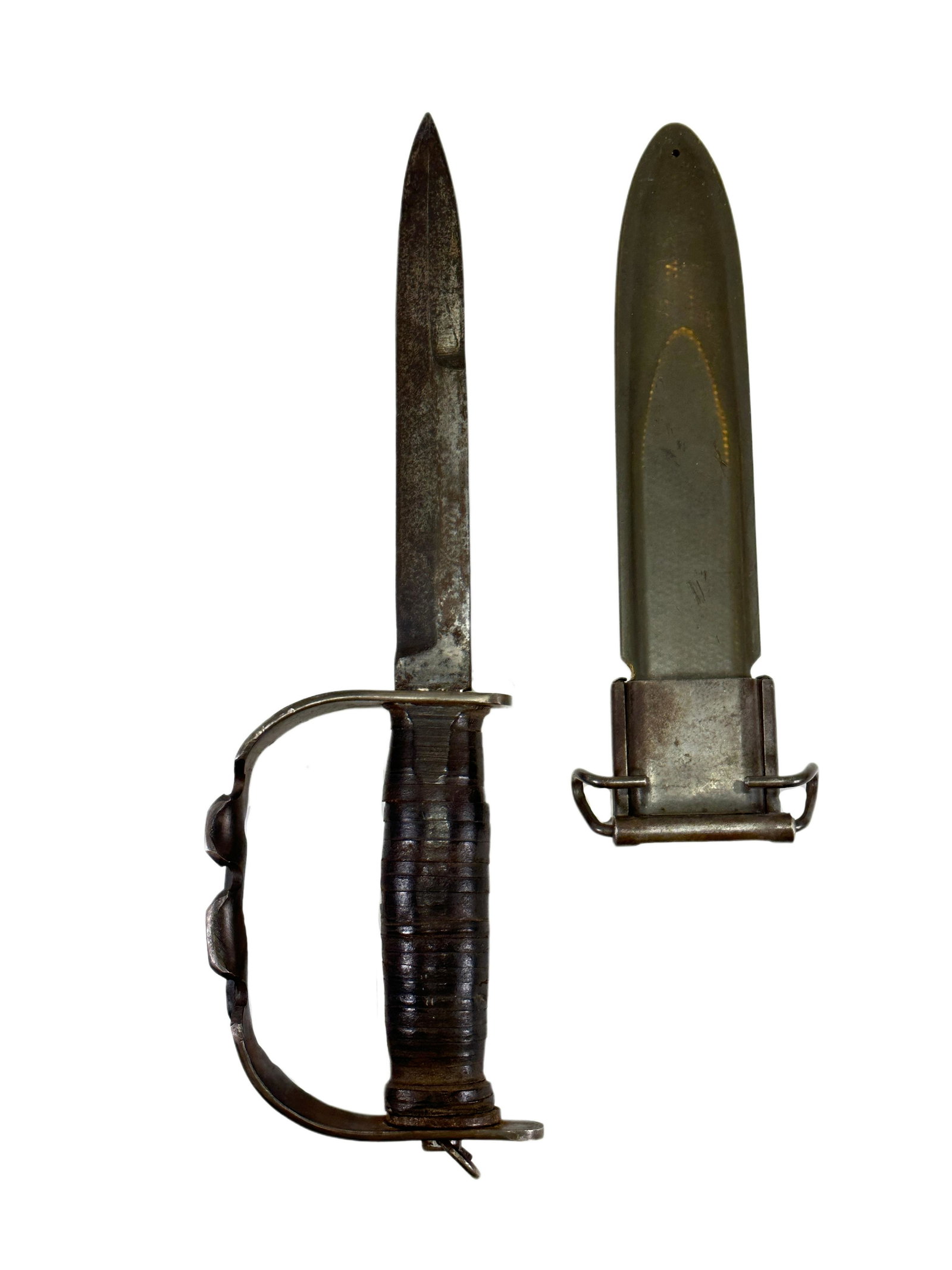 Theatre made WWII Trench Knife: Theatre made WWII Trench Knife. USN Mk1 knife. Converted in theatre to trench style knife. Blade is 6.75" long, and knife is 11.5" overall. From Collection of a well known Marietta, Georgia military c