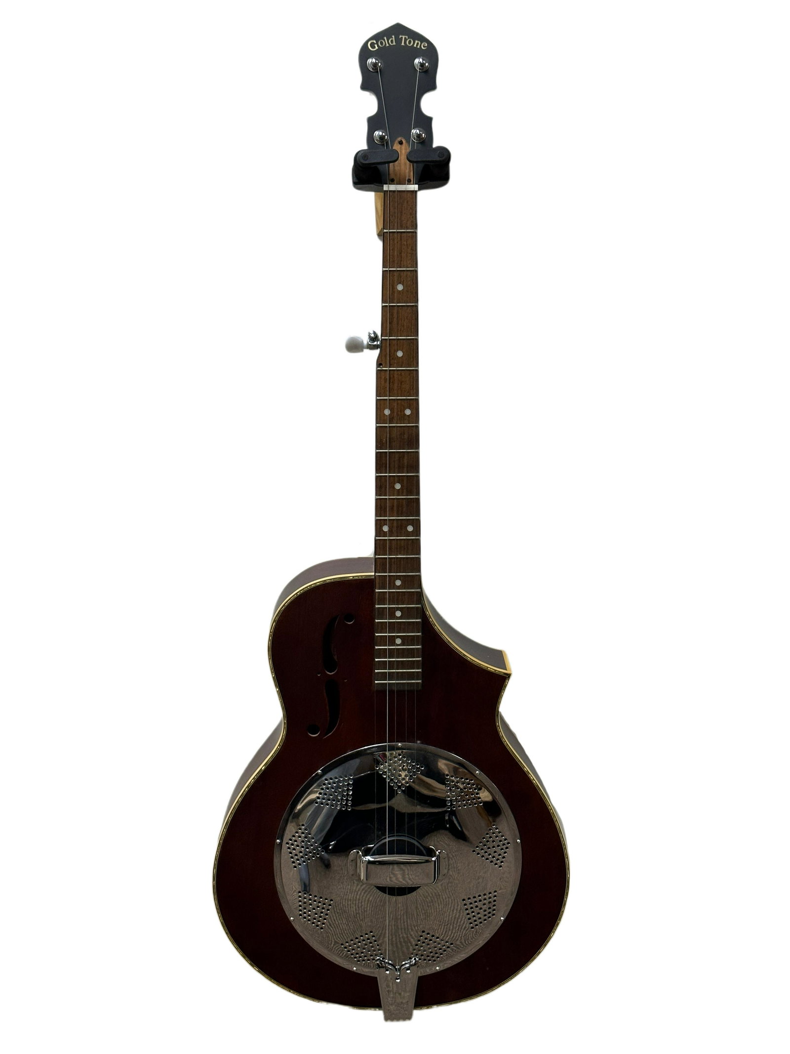 Gold Tone Resophonic Dojo Banjo: Gold Tone Resophonic Dojo Banjo. 5 String, Stained mahogany body & neck, body binding with pearlized trim around top, 22 frets, 26 1/4" scale. Has a case