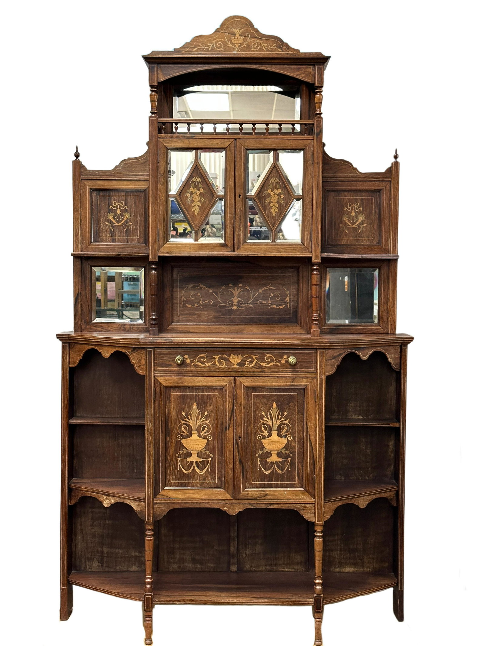 Edwardian Inlayed Rosewood Chiffonier: Edwardian Inlayed Rosewood Chiffonier. Has Key and measures 69" x 45" 22"
