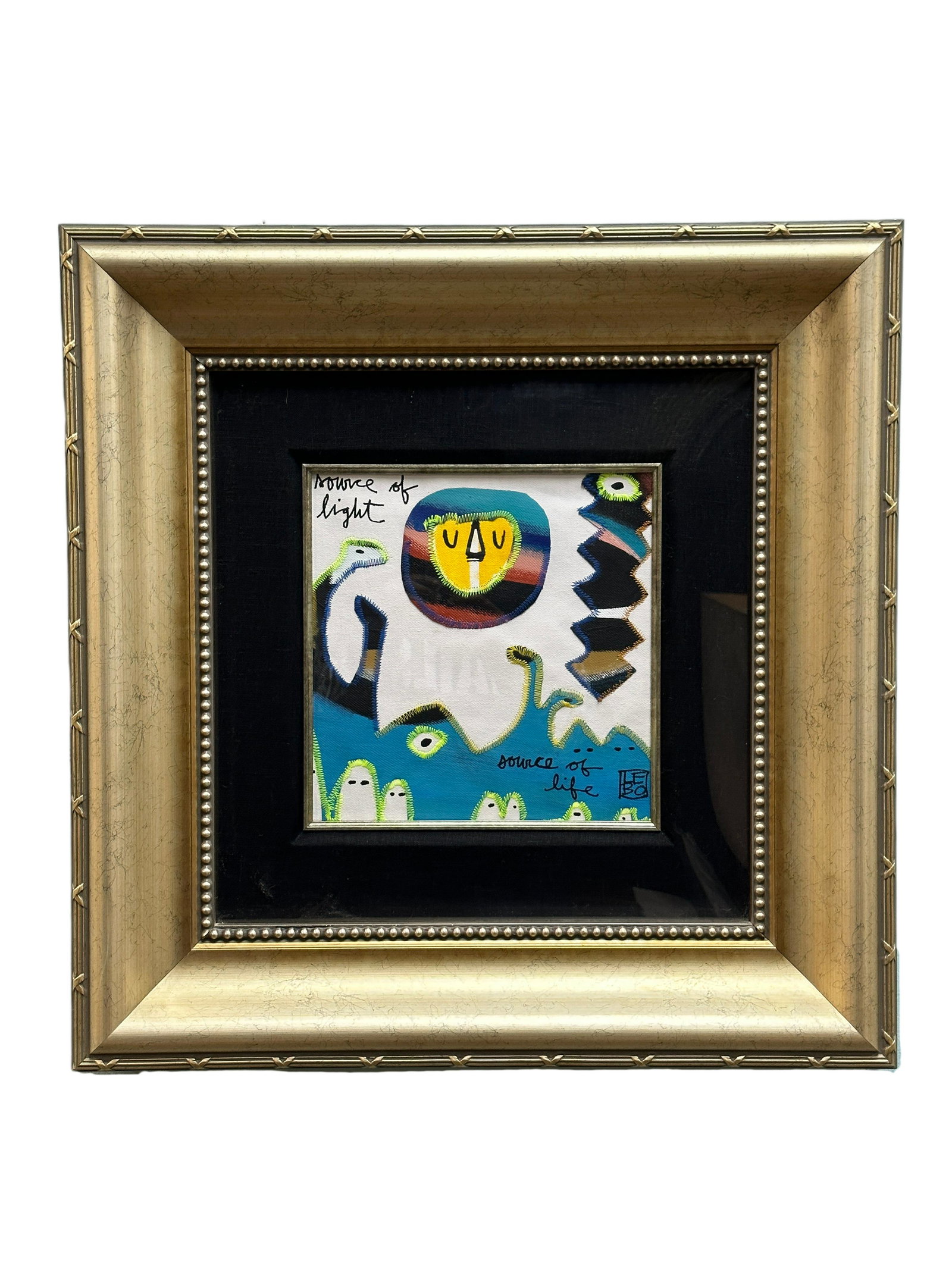 In Stitches Series Painting by David Le Batard: In Stitches Series Painting by David Le Batard. Signed Ver. 13 1/10, Mixed media acrylic painting with decoupage and decorative stitching on canvas. Appraisal letter from Park West Gallery dated 6/30/