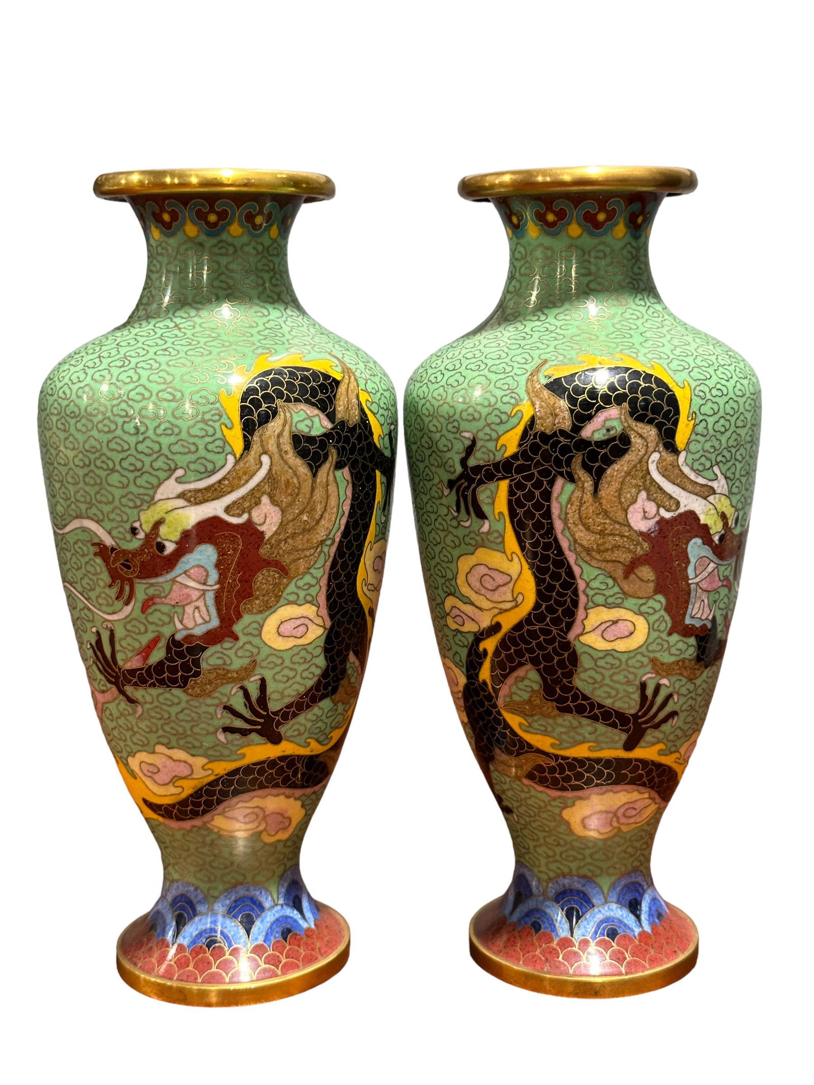 Pair of Asian Cloisonne Dragon Vases (1 of 5)