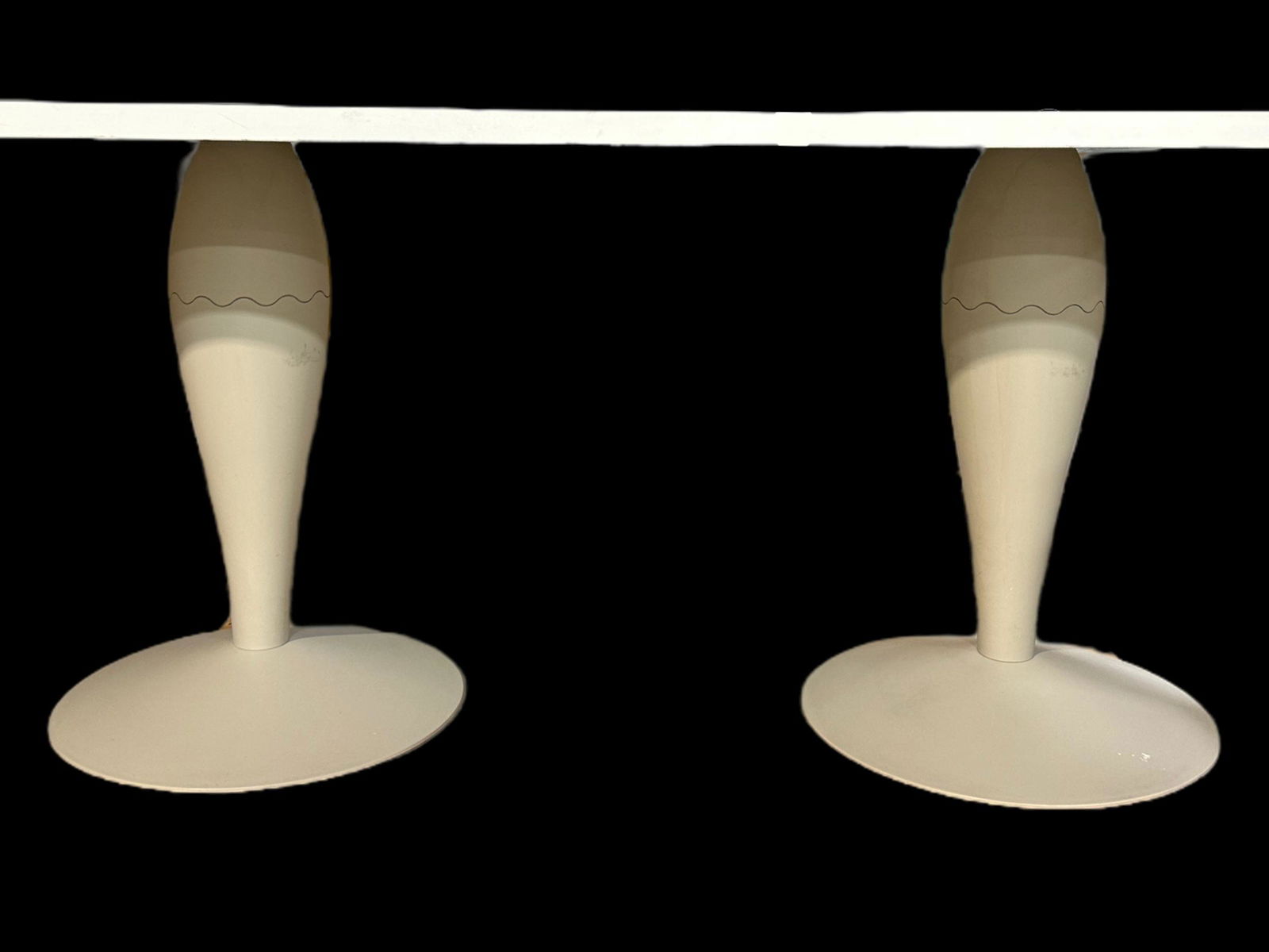 Kartell Double Pedestal Table by Philippe Starck: Kartell Double Pedestal Table by Philippe Starck. Has glass on top. Measures 29.5" x 67" x 33".