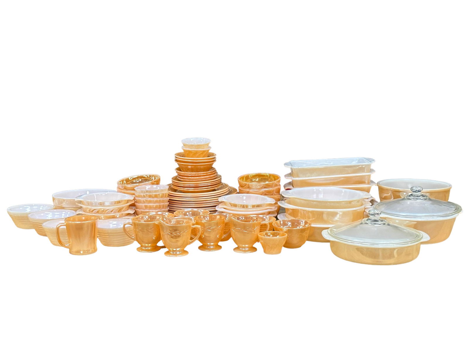 Lot 78 Pieces of Fire King Peach Lusterware Dishes (1 of 3)