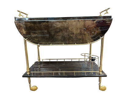 Aldo Tura Lacquered Goatskin Bar Cart: Aldo Tura Lacquered Goatskin Bar Cart. Measures 30" x 31" x 32" fully extended