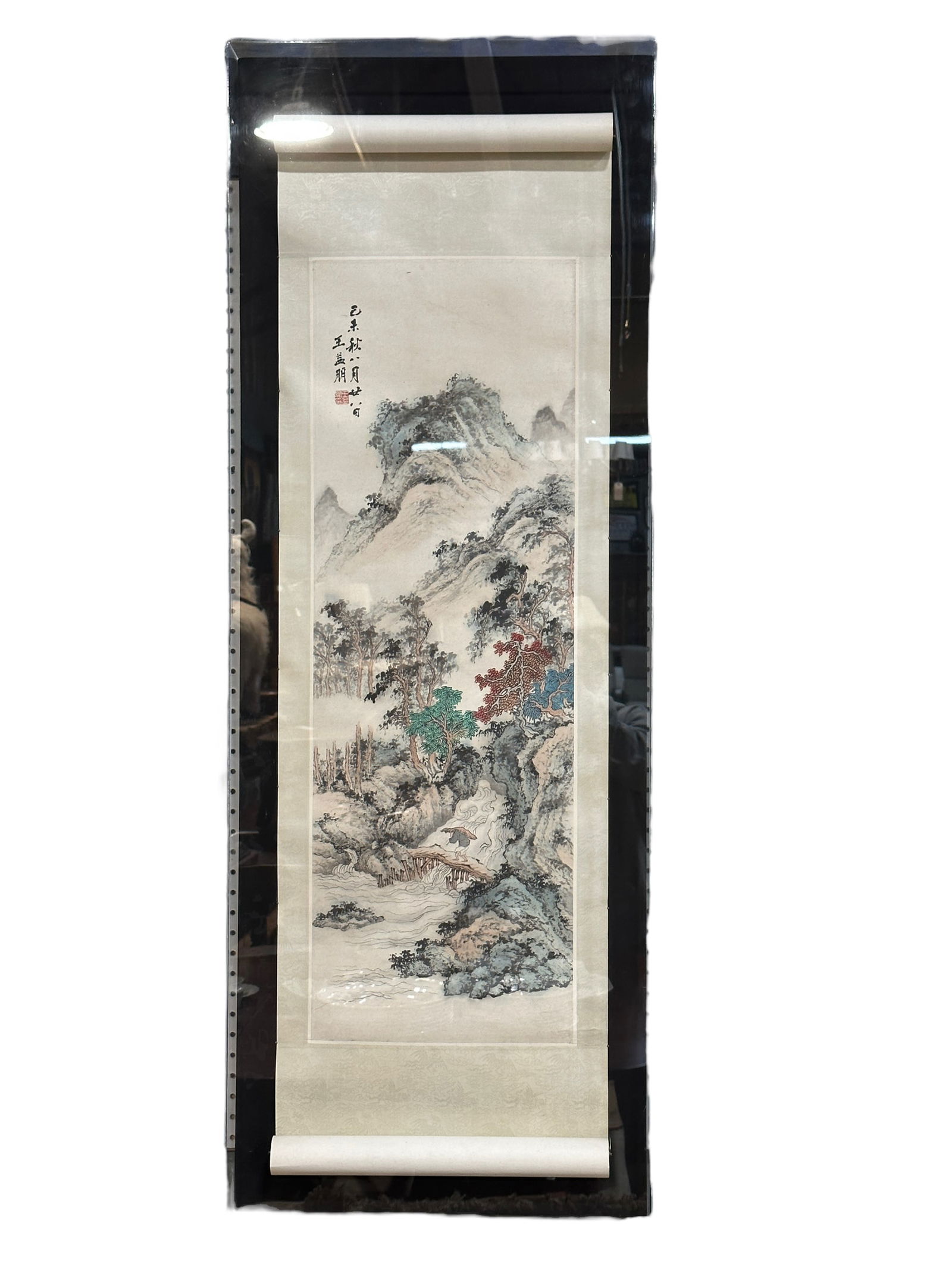 Asian Silk Scroll Painting in Acrylic Shadowbox (1 of 3)