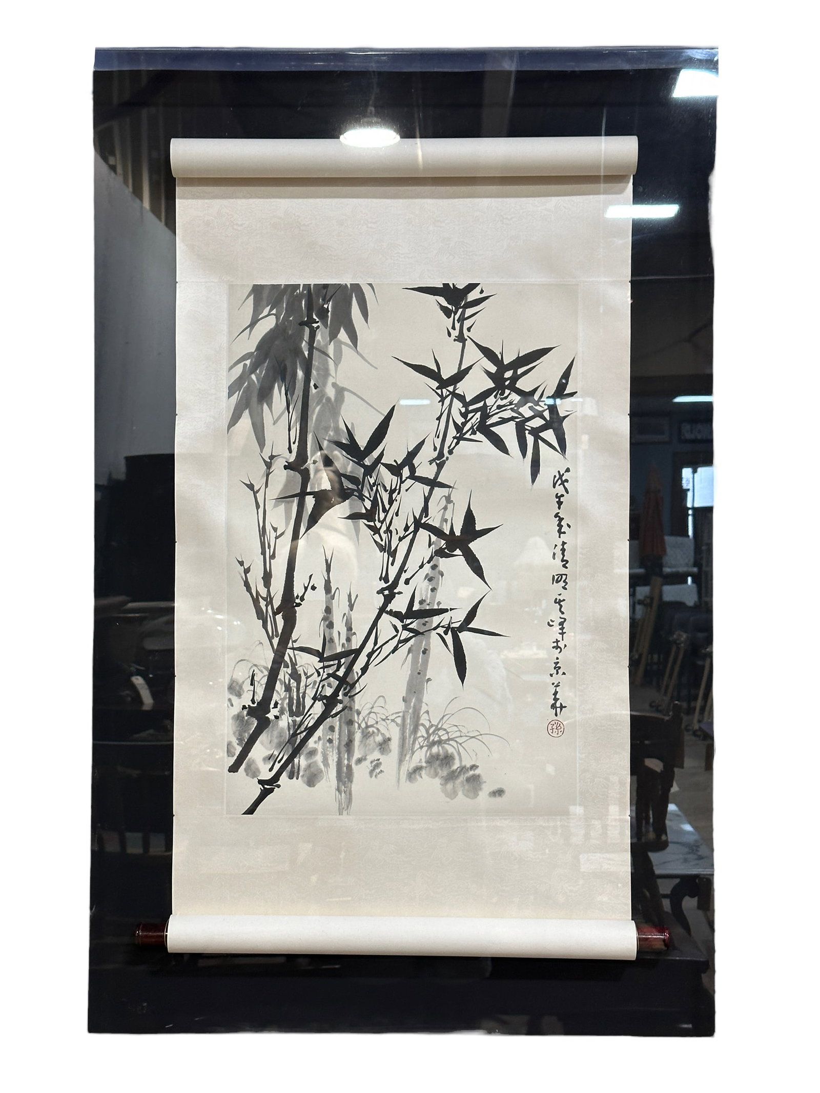 Asian Silk Scroll Painting in Acrylic Shadowbox (1 of 3)