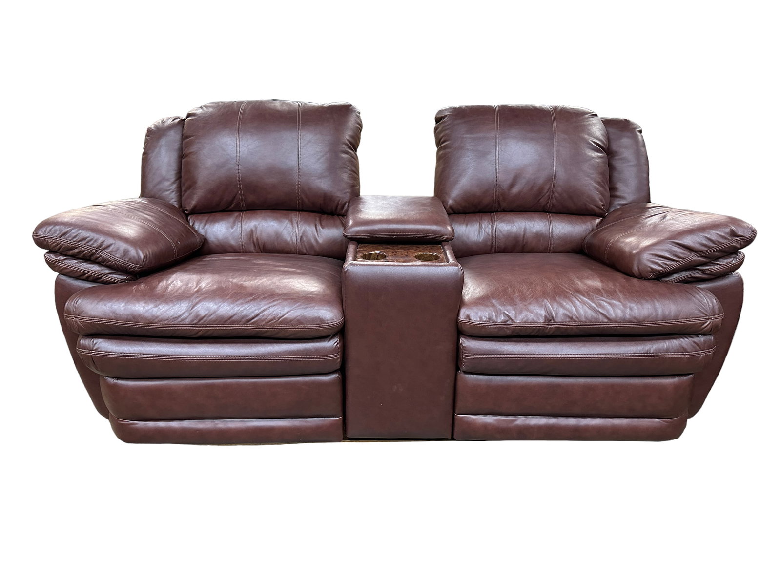 Brown Leather Sectional Recliner: Brown Leather Sectional Recliner. Measures approx 47" tall and approx. 79" long