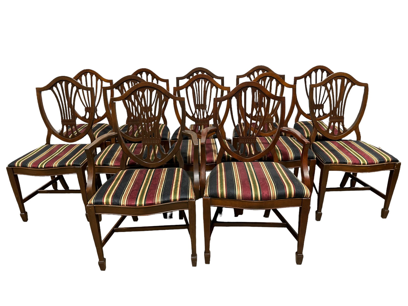 Set of 12 Mahogany Duncan Style Dining Chairs: Set of 12 Mahogany Duncan Style Dining Chairs. Measures 37.25" tall