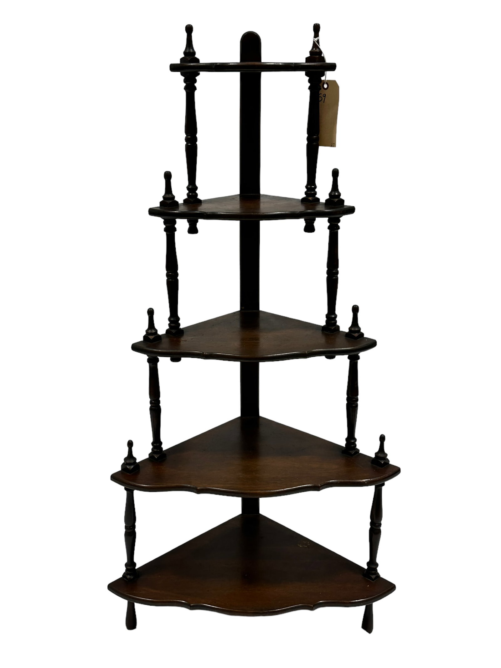 5 Tiered Corner Shelf: 5 Tiered Corner Shelf. Measures 47.5" Tall. This does not qualify for in-house shipping.