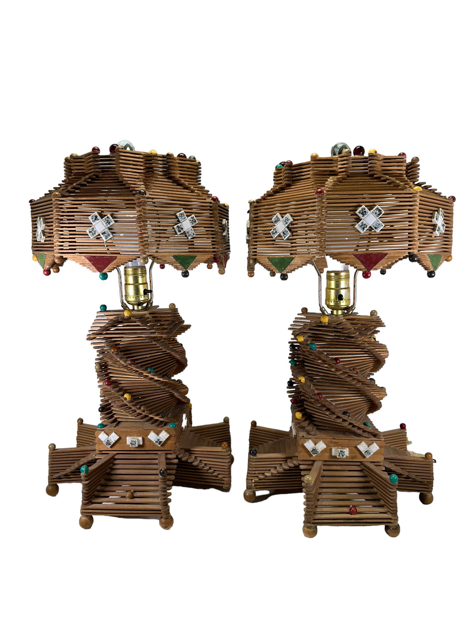Pair of Tramp Art Popsicle Stick Lamps (1 of 8)
