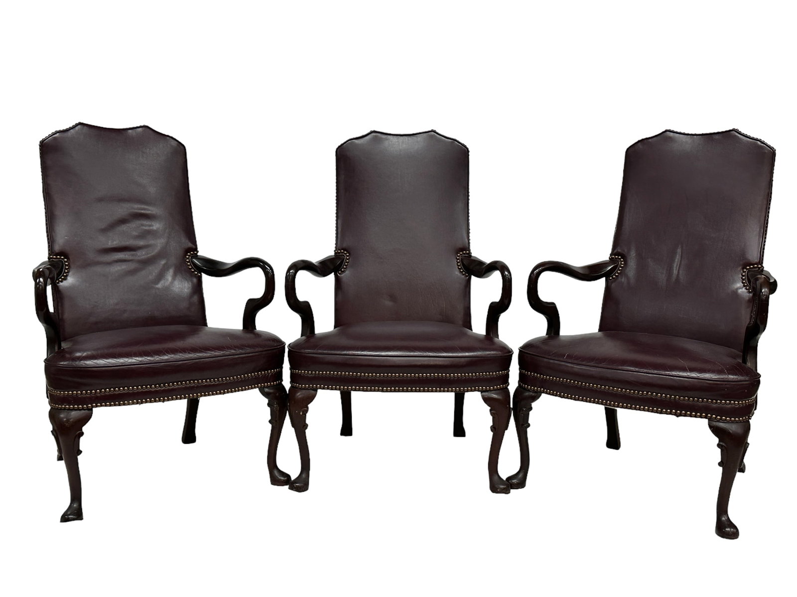 Lot of 3 Classic Leather Nailhead Trim Arm Chairs (1 of 8)