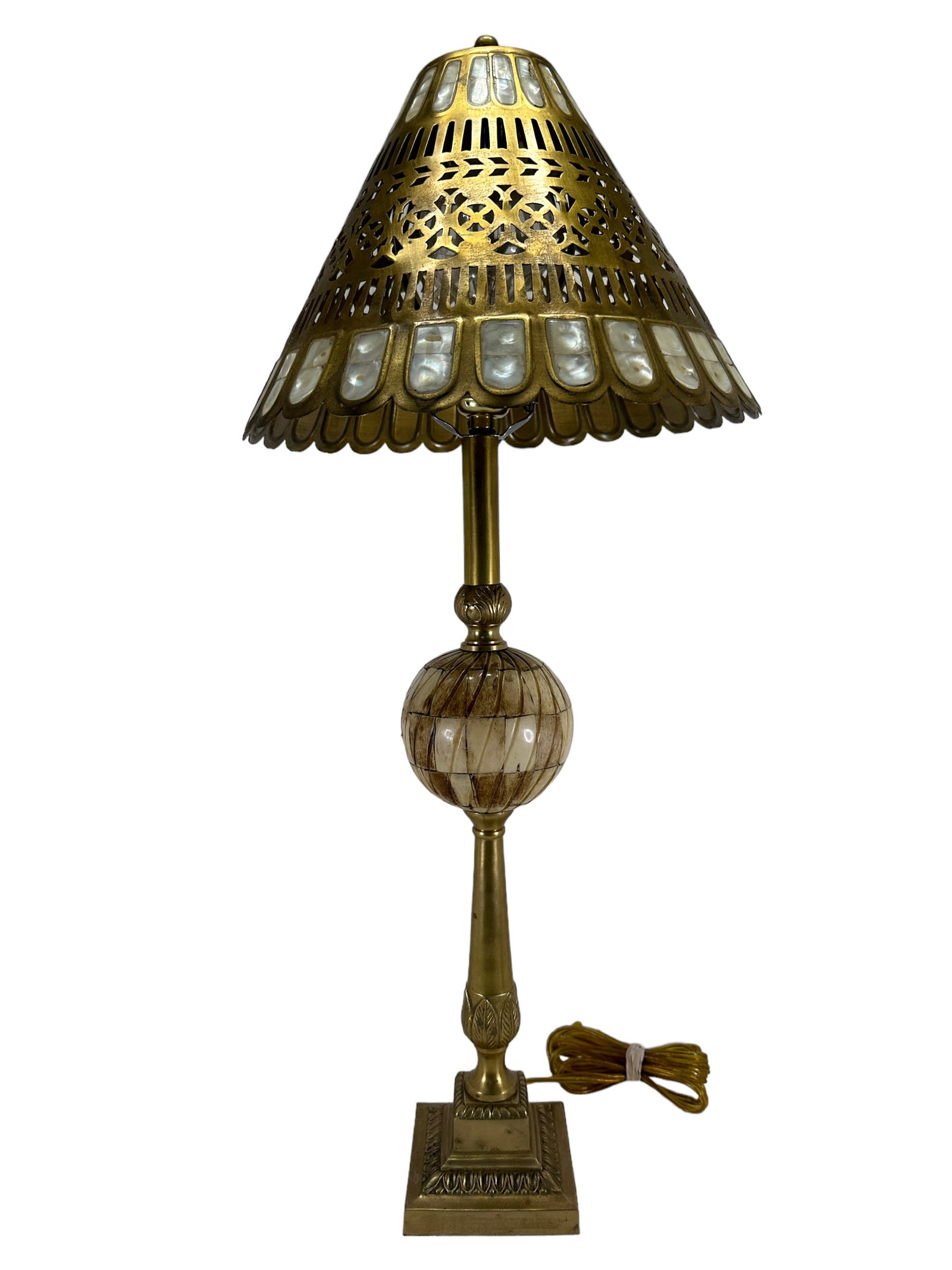 Brass Lamp & Shade w/ Mother of Pearl (1 of 5)
