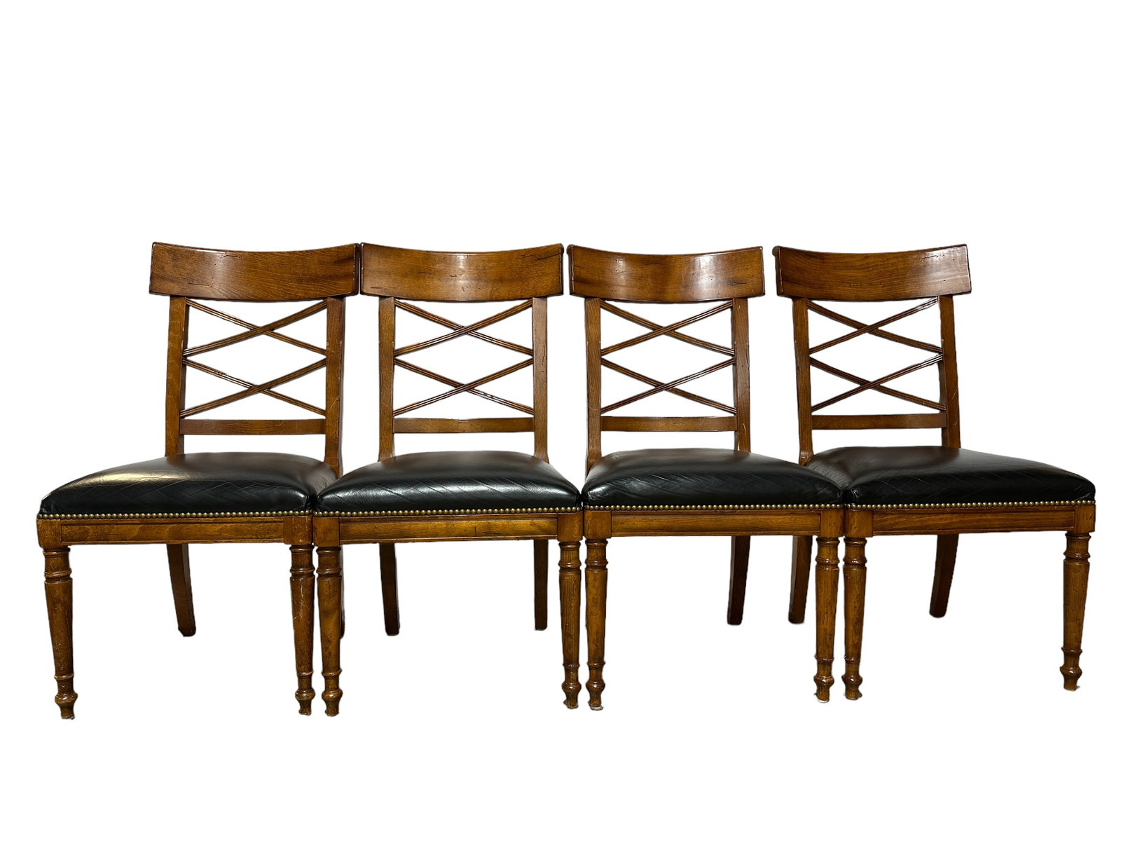 Set of 4 Milling Road Leather Seated Nailhead Chairs (1 of 6)