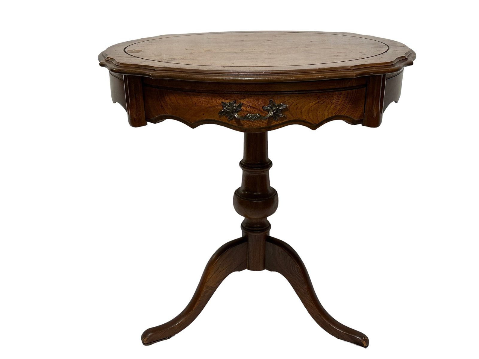 Round Carved Occasional Table w/ Drawer (1 of 5)