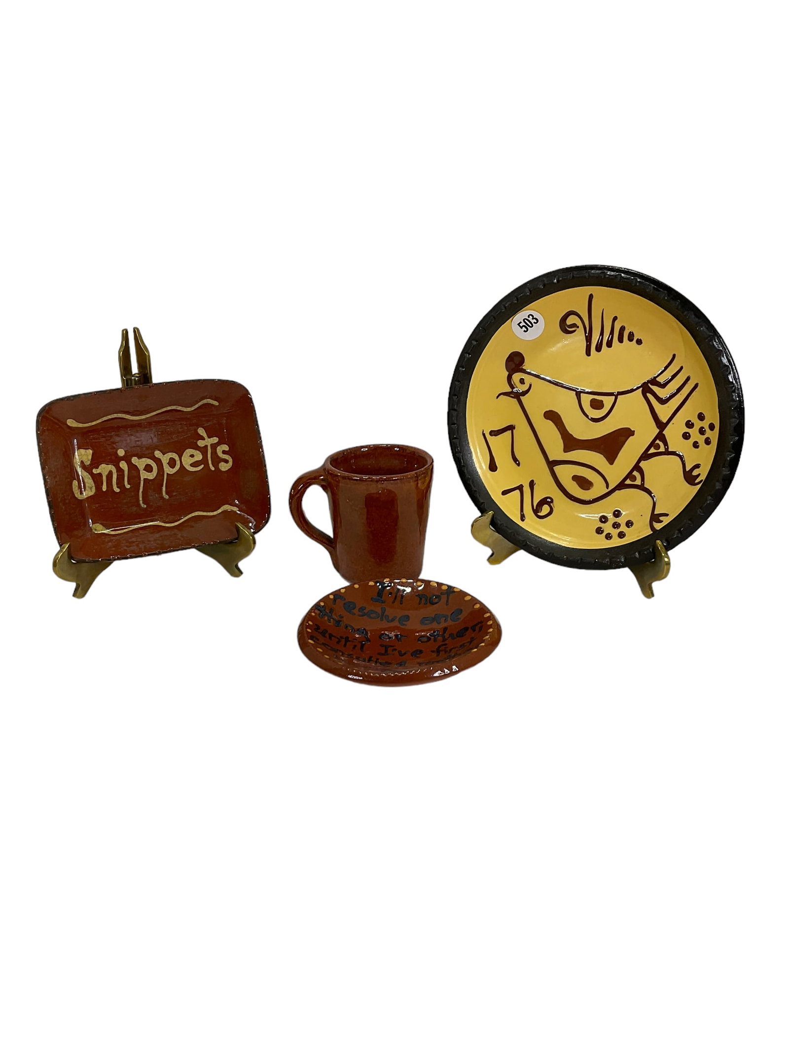 Lot of 4 Signed Clay Pottery Pieces (1 of 8)