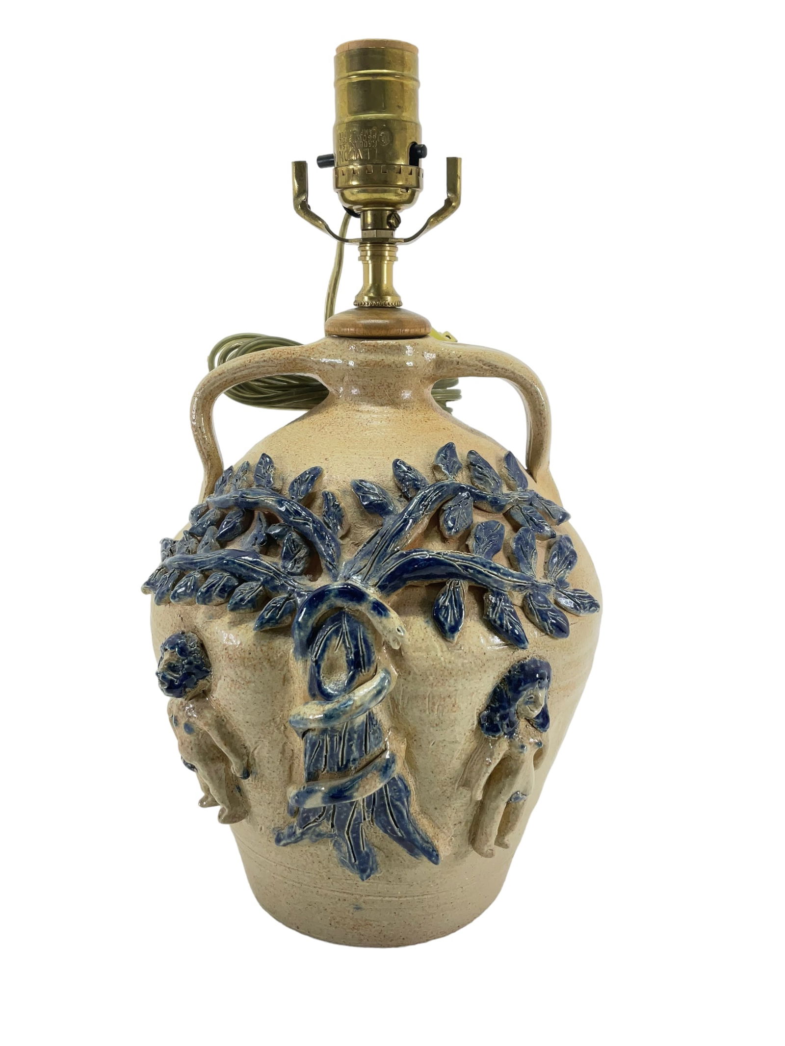 M. Stebner "Adam & Eve" Pottery Lamp: Signed "Adam & Eve" Pottery Lamp. Measures 14" tall and is working. Signed M. Stebner Hartville, OH 1980 on bottom. Does not have a shade