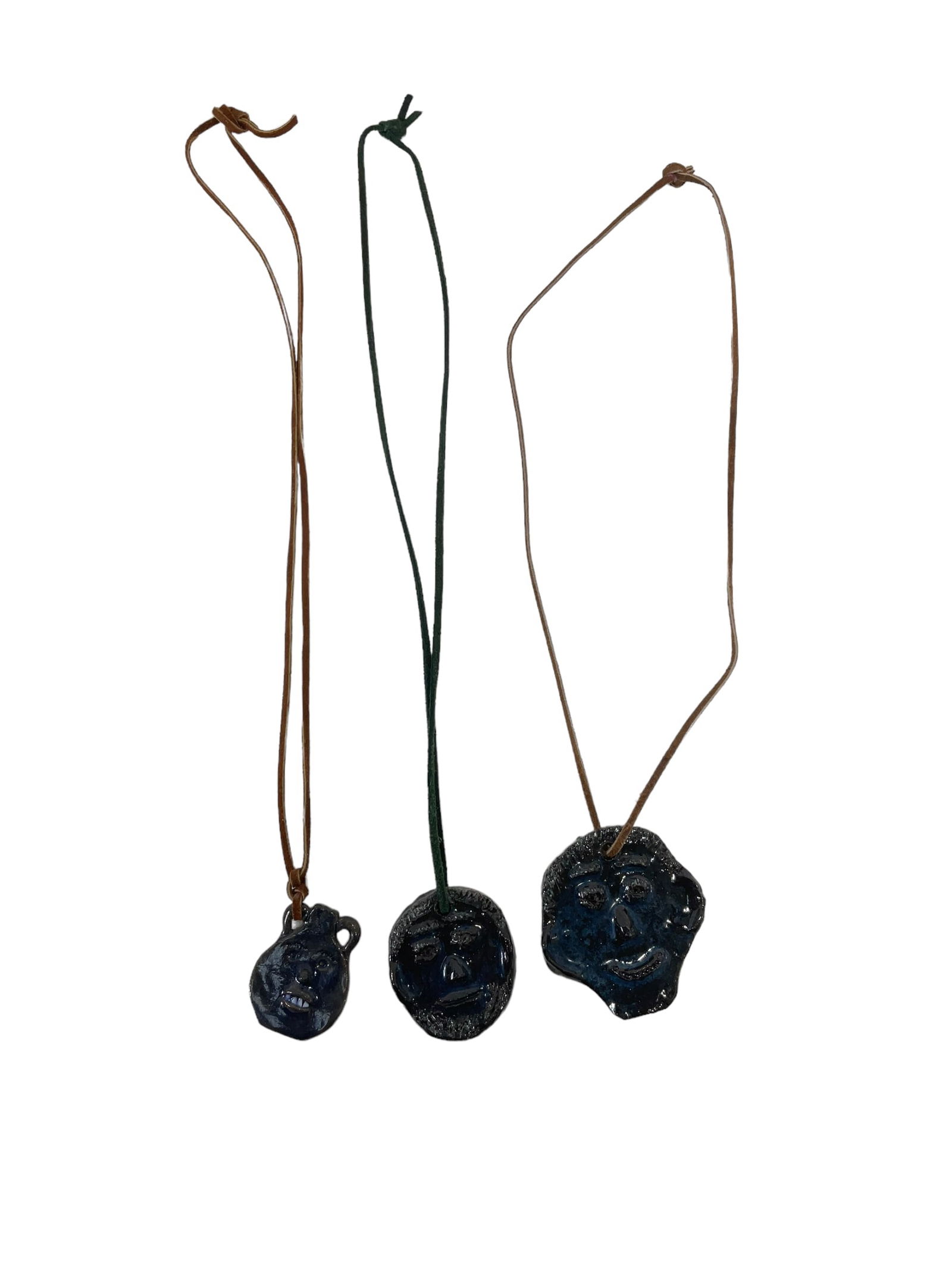 Lot of 3 Signed Folk Art Pottery Face Necklaces (1 of 3)