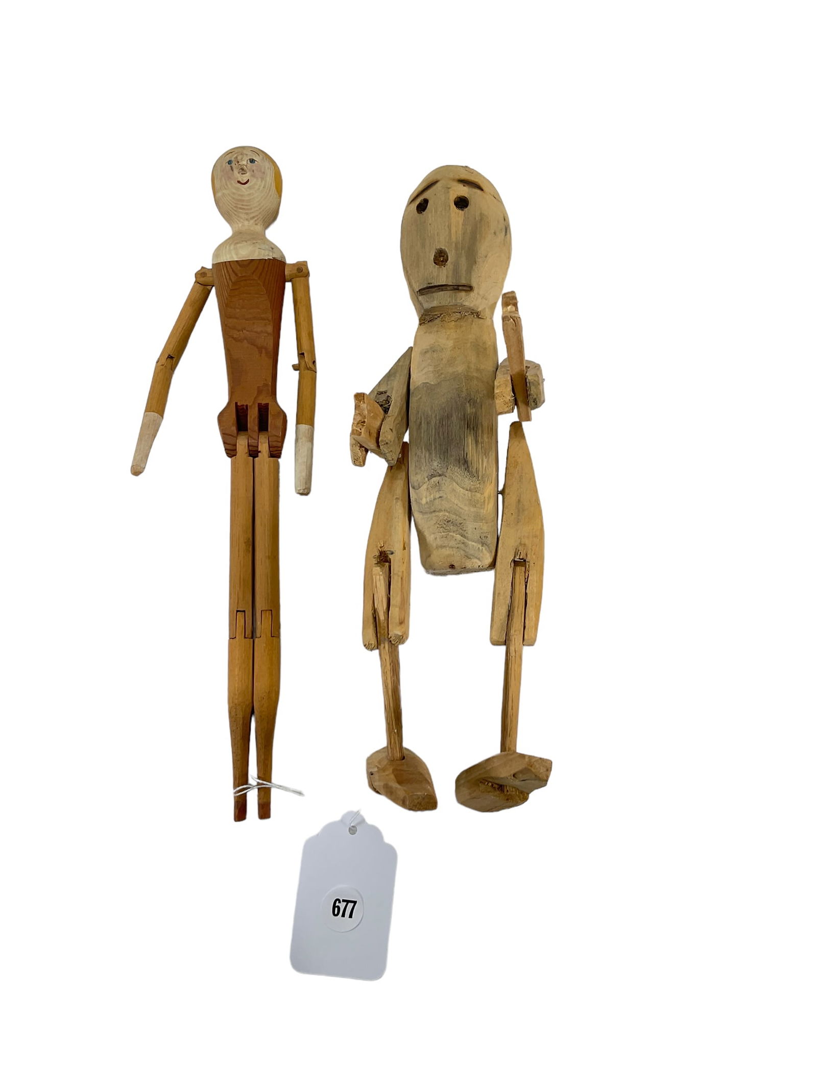 Lot of 2 Carved Wood Reticulated Folk Art Dolls (1 of 6)