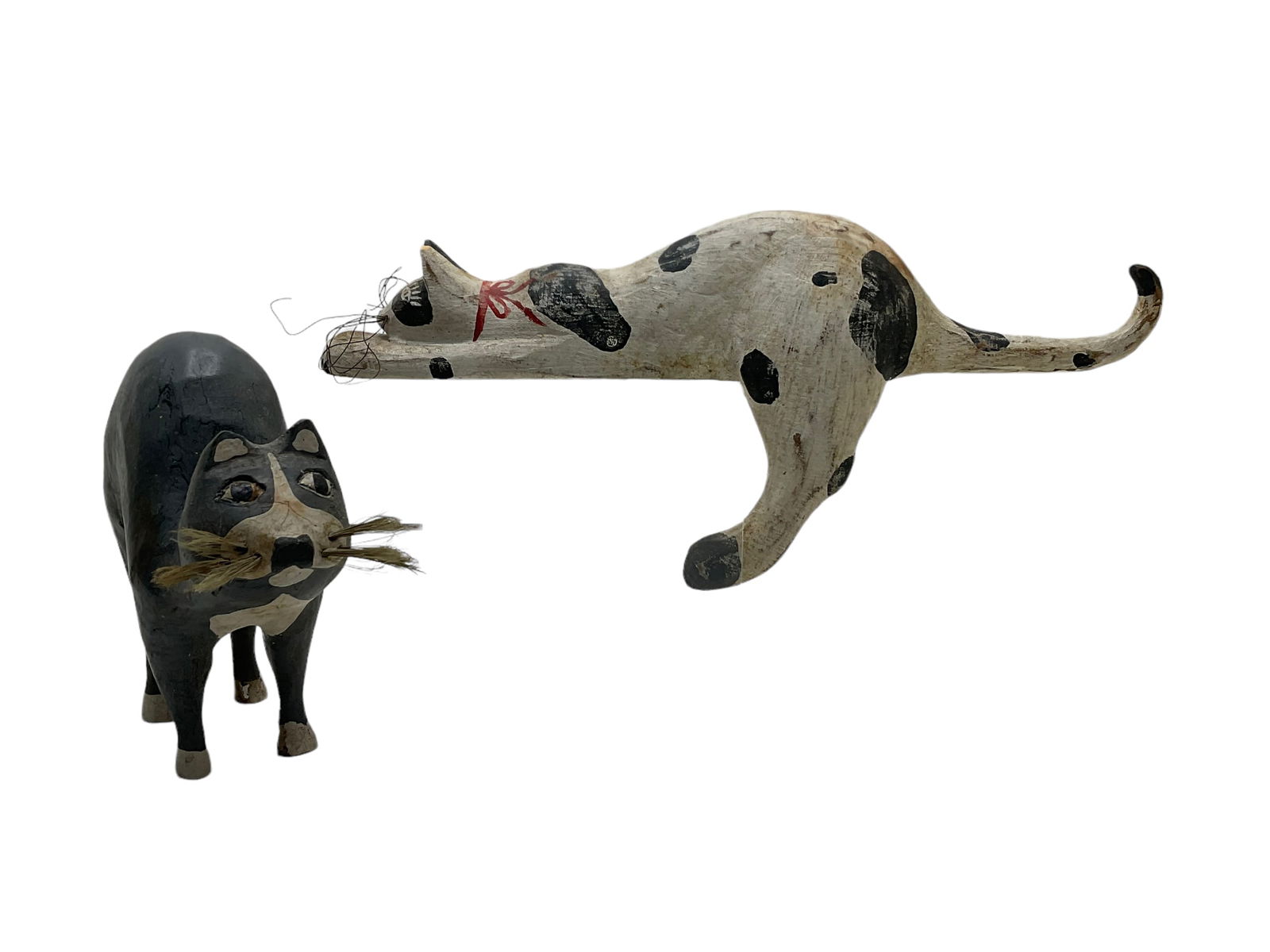 Lot of 2 Signed Carved Wood Folk Art Cat Figures (1 of 6)