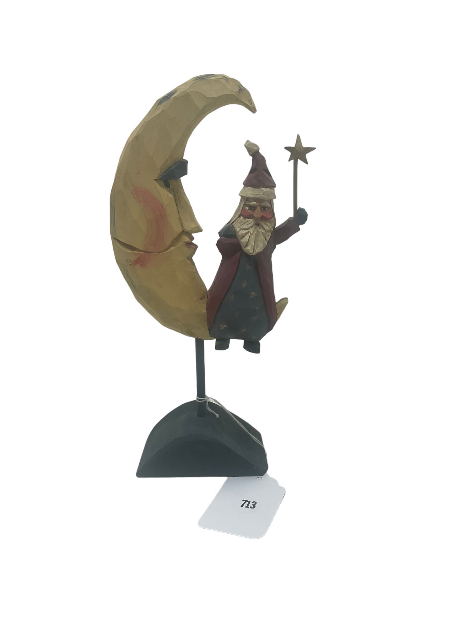 V & S Rawson Folk Art Wood Carved Santa/Moon Figure (1 of 3)