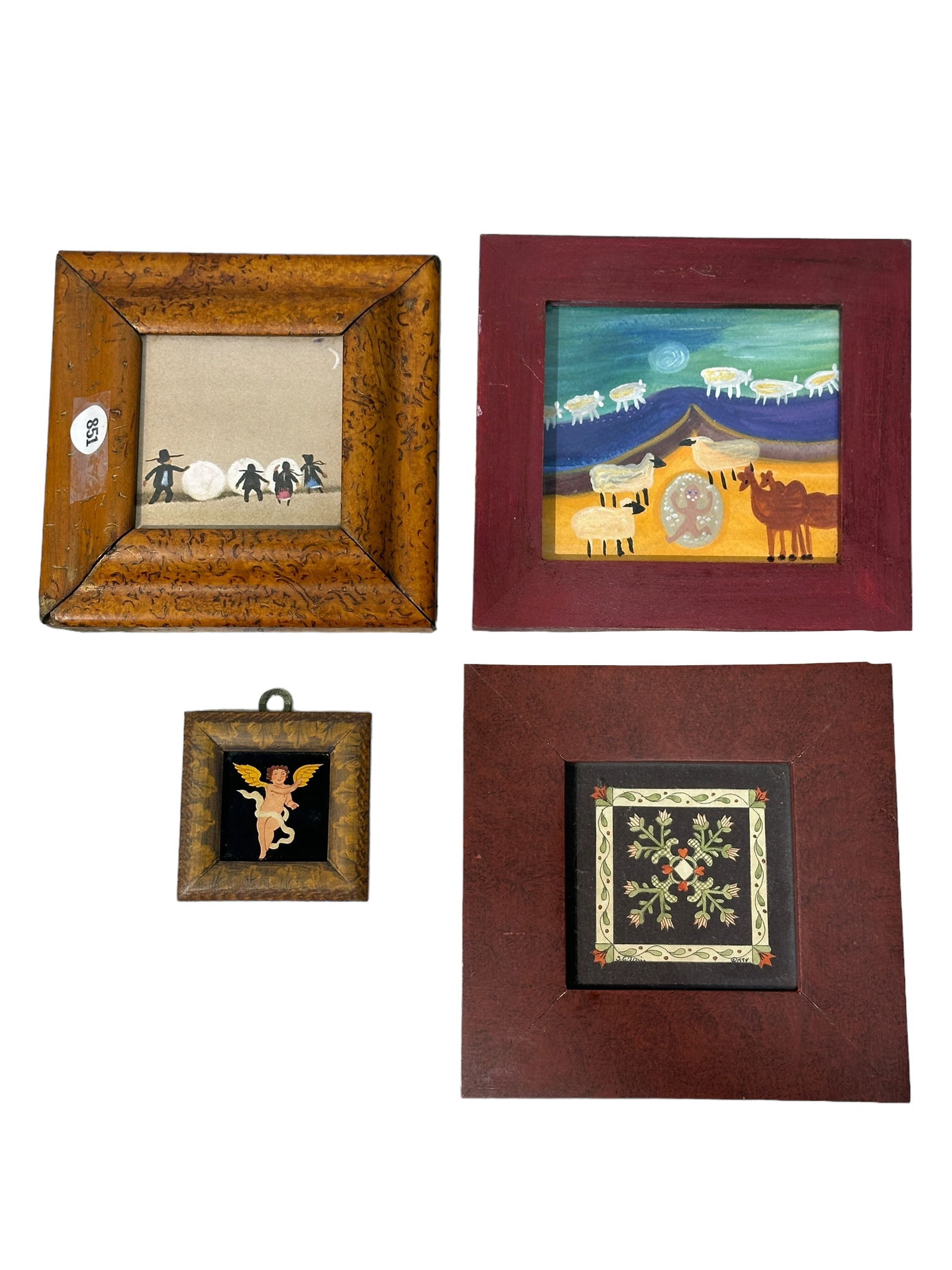 Lot of 4 Small Folk Art Pictures (1 of 9)