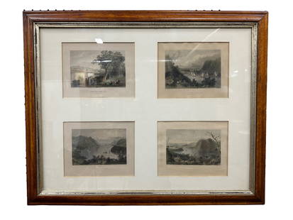 4-William Henry Bartlett Engravings: 4-William Henry Bartlett Engravings. Each engraving measures 7" x 9"and are framed together measuring 24.5" x 30.5"overall. Includes "View From The West Point" (Hudson River) engraved by R. Walls and