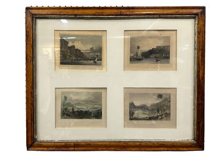 3-William Henry Bartlett & 1- George Oakley Engravings: 4-William Henry Bartlett Engravings. Each engraving measures 7" x 9"and are framed together measuring 24.5" x 30.5"overall. Includes William Henry Bartlett's "Preksill Landing" (Hudson River) engraved