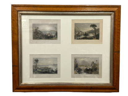 2-Thomas Creswick & 2-William Henry Bartlett Engravings: 2-Thomas Creswick & 2-William Henry Bartlett Engravings. Each engraving measures 7" x 9"and are framed together measuring 24.5" x 30.5"overall. Includes William Bartlett's "Village of Sing-Sing" (Huds