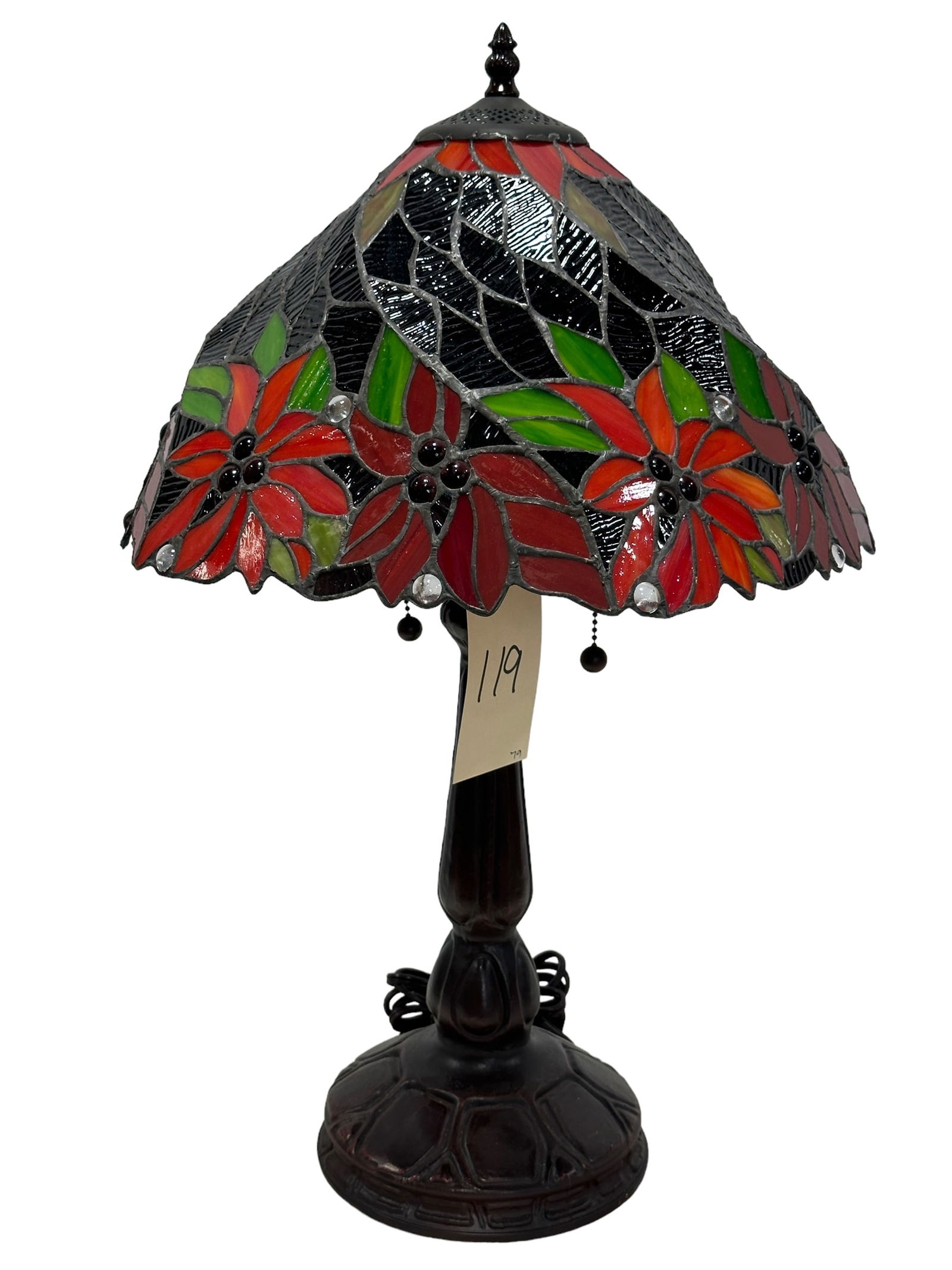 Tiffany Style Stained Glass Floral Table Lamp w/ Jewels (1 of 6)