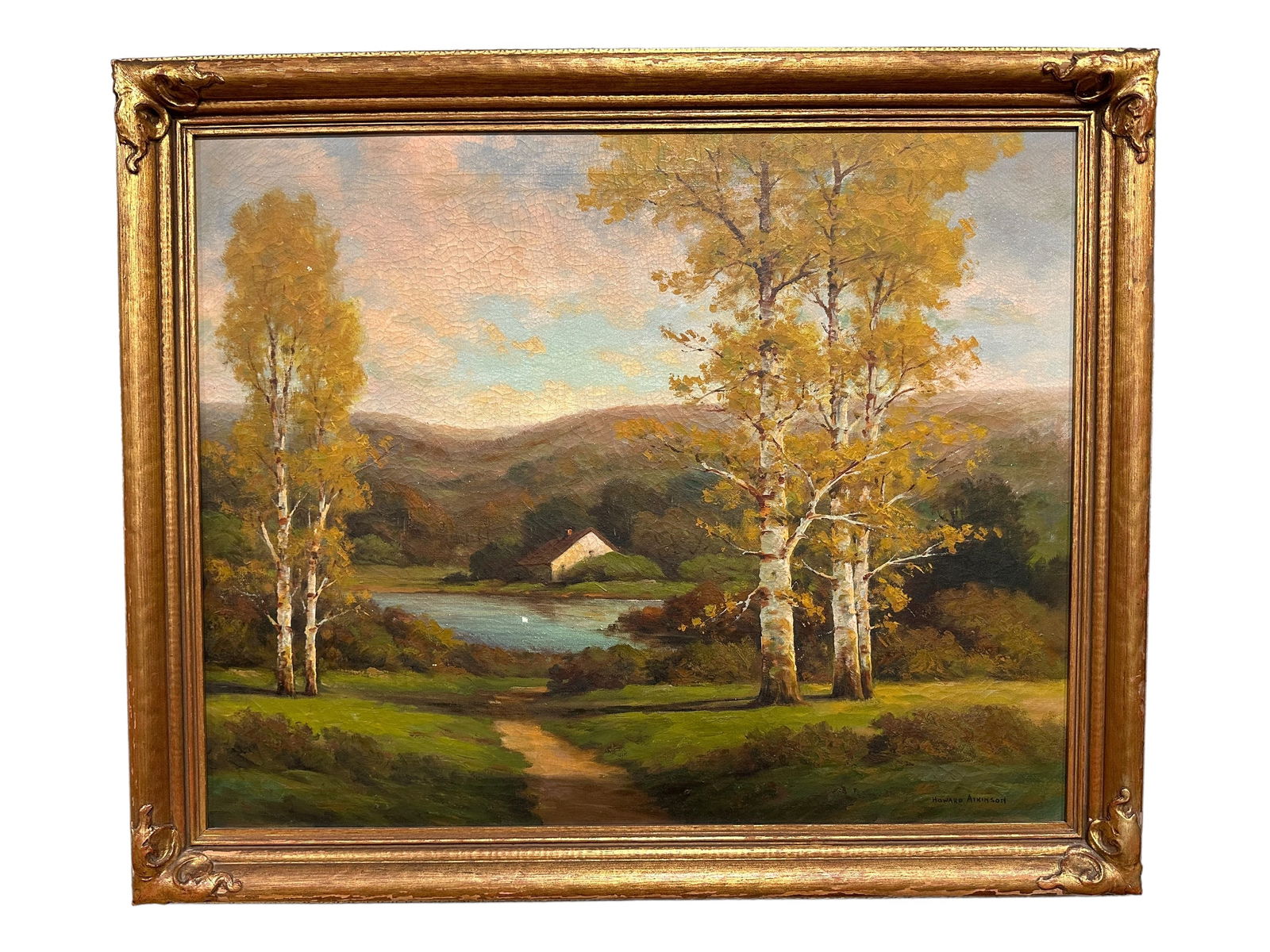 Antique Howard Atkinson Oil on Canvas Landscape Homestead Painting (1 of 7)