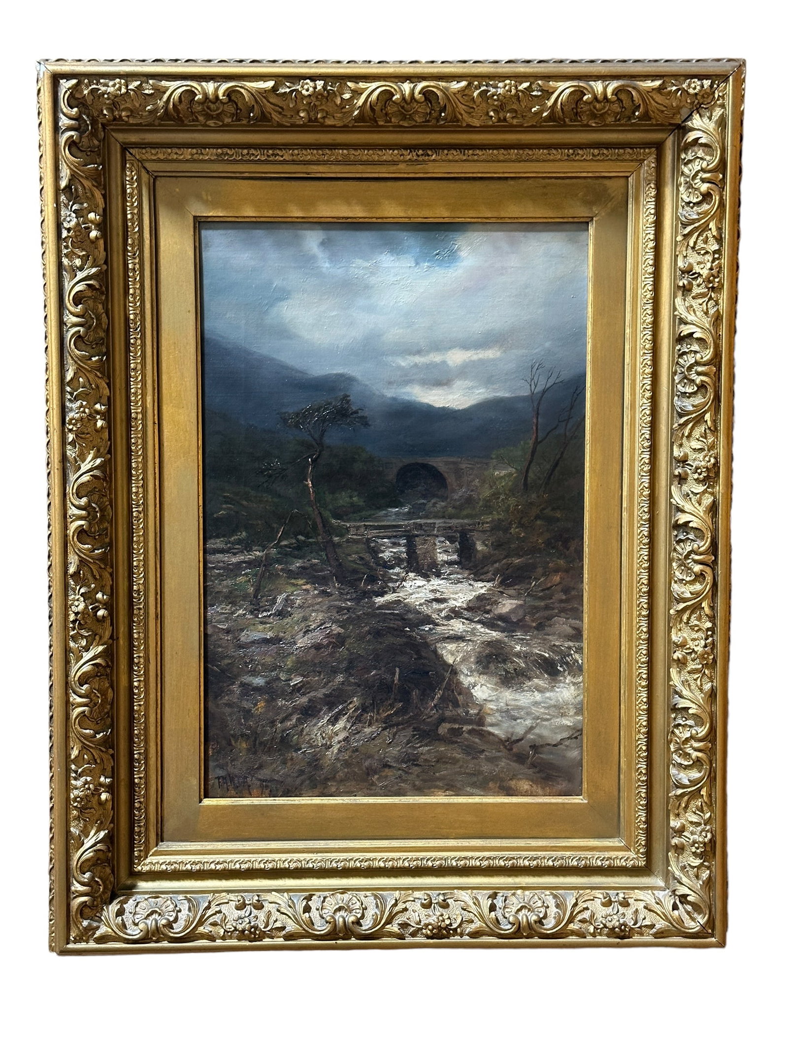 Signed Oil on Canvas Bridge River Painting (1 of 5)