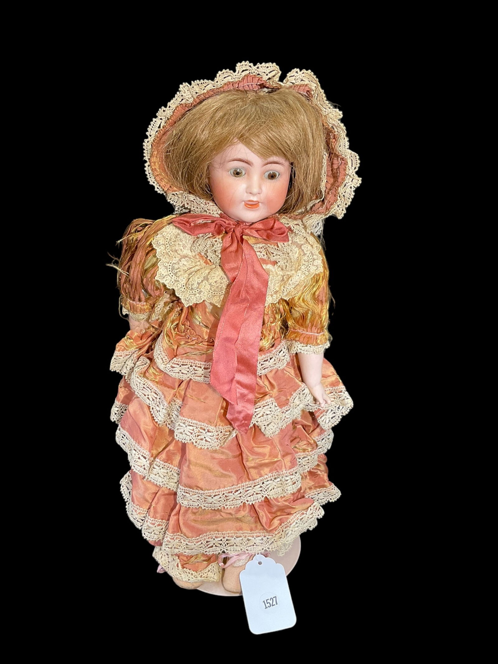 Antique K & K Porcelain Doll: Antique K & K Porcelain Doll. Measures 17" tall and has a bisque porcelain head, glass eyes and leather body. Has an open mouth Marked " Germany K & K 39 Thuringia " on head. Hair is not attached. Dol